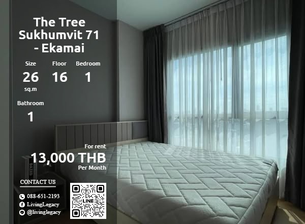 For RentCondoRama9, Petchburi, RCA : SOER00 Condo for rent The Tree Sukhumvit 71 - Ekamai 26 sq m. 16th floor line id : @livinglegacy