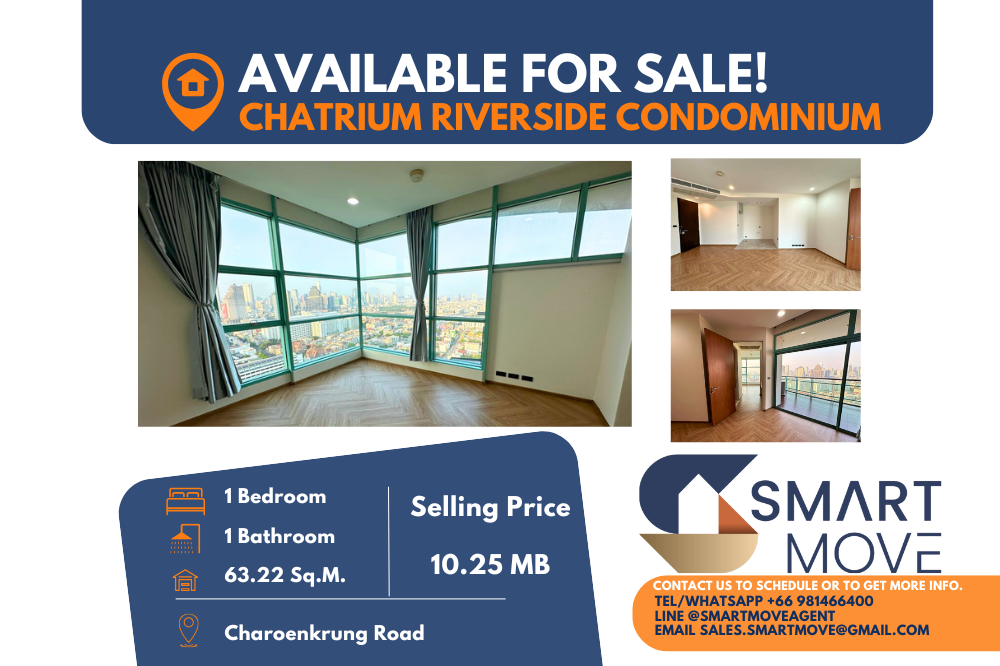 ขายคอนโดสาทร นราธิวาส : 🔥 สำหรับขาย !! 🔥Code C20241200017.......Chatrium Riverside Condominium, 1 ห้องนอน, 1 ห้องน้ำ, ชั้นสูง 30+, ตกแต่งบางส่วน, ราคาพิเศษ!!📢📢