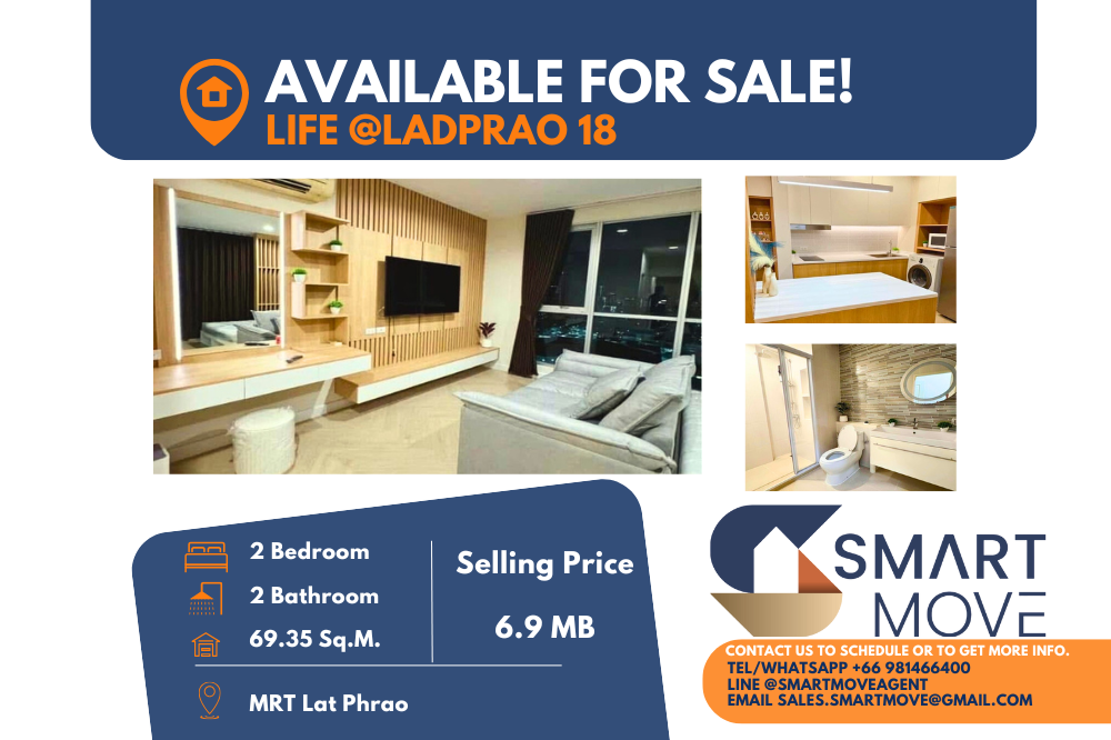 For SaleCondoLadprao, Central Ladprao : 🔥FOR SALE !! 🔥Code C20241200010.......Life @ Ladprao 18, 2 bedrooms, 2 bathrooms, high floor 22+, furnished, Special Deal!!📢📢