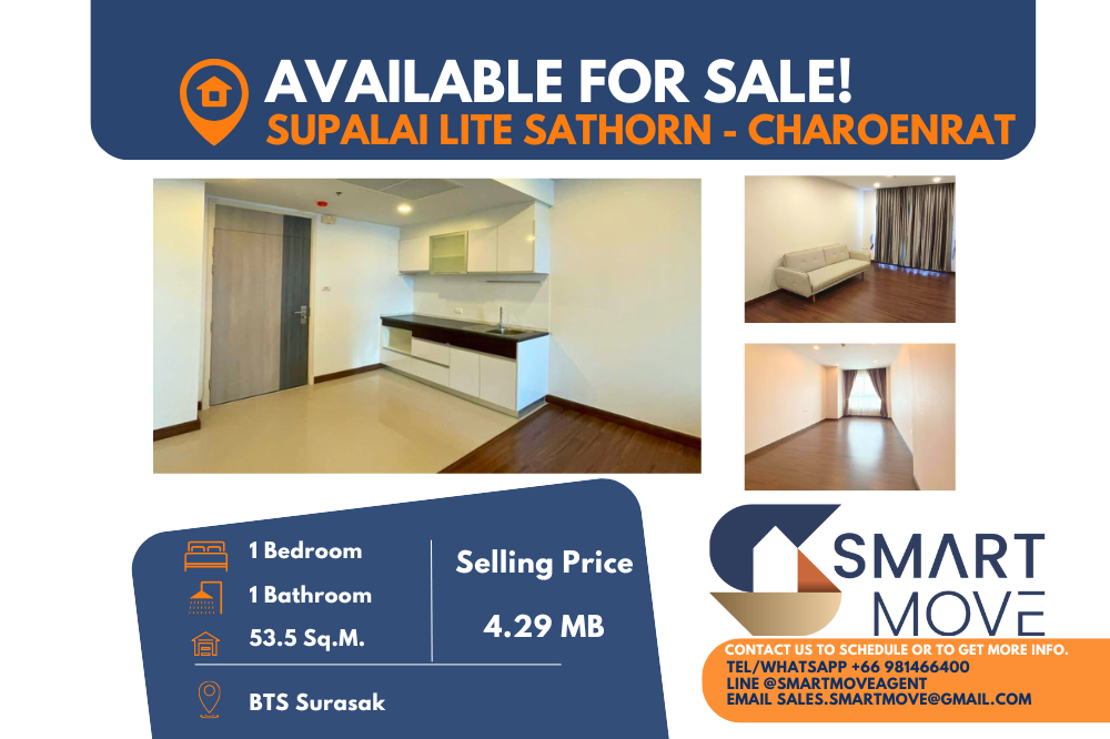 For SaleCondoSathorn, Narathiwat : 🔥FOR SALE !! 🔥Code C20221203129.......Supalai Lite Sathorn - Charoenrat, 1 bedroom, 1 bathroom, North Facing, high floor 22+, Partly Furnished, SELL AT LOSS!!📣📣