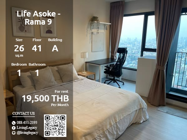 For RentCondoRama9, Petchburi, RCA : SOGLNJ Condo for rent Life Asoke - Rama 9 26 sq m. 41st floor, Building A line id : @livinglegacy