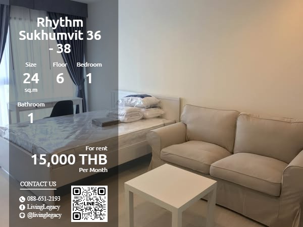 For RentCondoSukhumvit, Asoke, Thonglor : SOGLN3 Condo for rent Rhythm Sukhumvit 36 ​​- 38 24 sq m. 6th floor line id : @livinglegacy