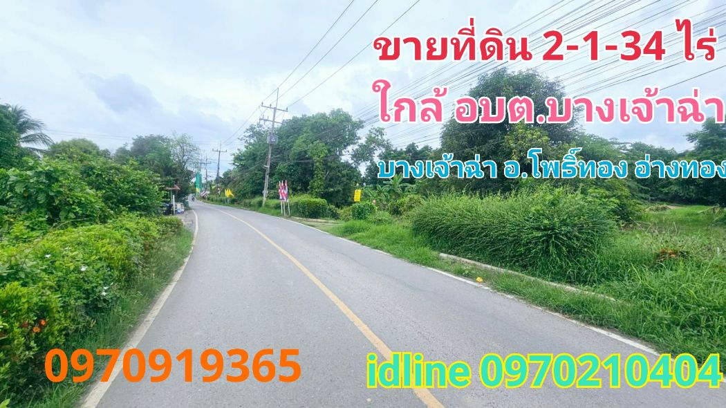 For SaleLandAng Thong : Land for sale, next to the road, near Bang Chao Cha community, 2 rai, 1 ngan, 34 sq m, Pho Thong District, Ang Thong Province