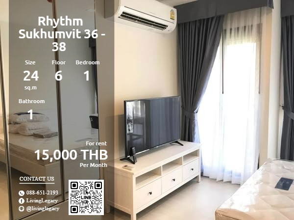 ให้เช่าคอนโดสุขุมวิท อโศก ทองหล่อ : SOHL27 ให้เช่าคอนโด Rhythm Sukhumvit 36 - 38 24 ตร.ม. ชั้น 6 line id : @livinglegacy