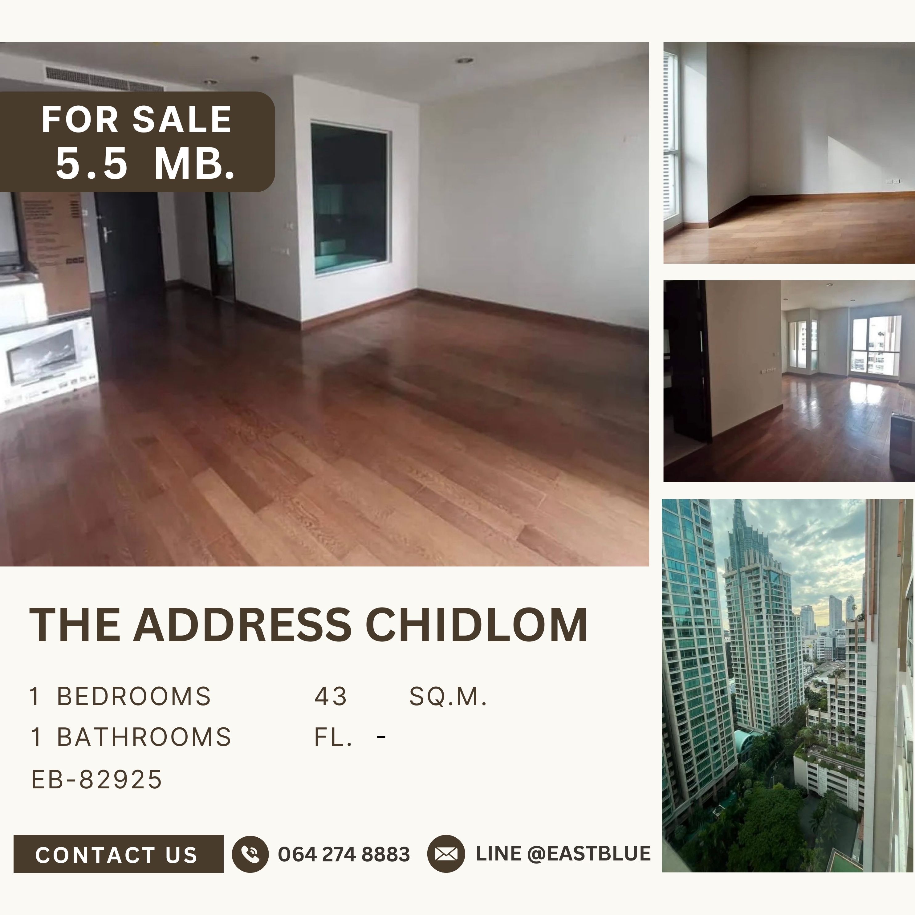 For SaleCondoWitthayu, Chidlom, Langsuan, Ploenchit : The Address Chidlom วิวดี ไม่บล็อก เหมาะกับการลงทุนและอยู่อาศัย ราคาดีที่สุดในตึก