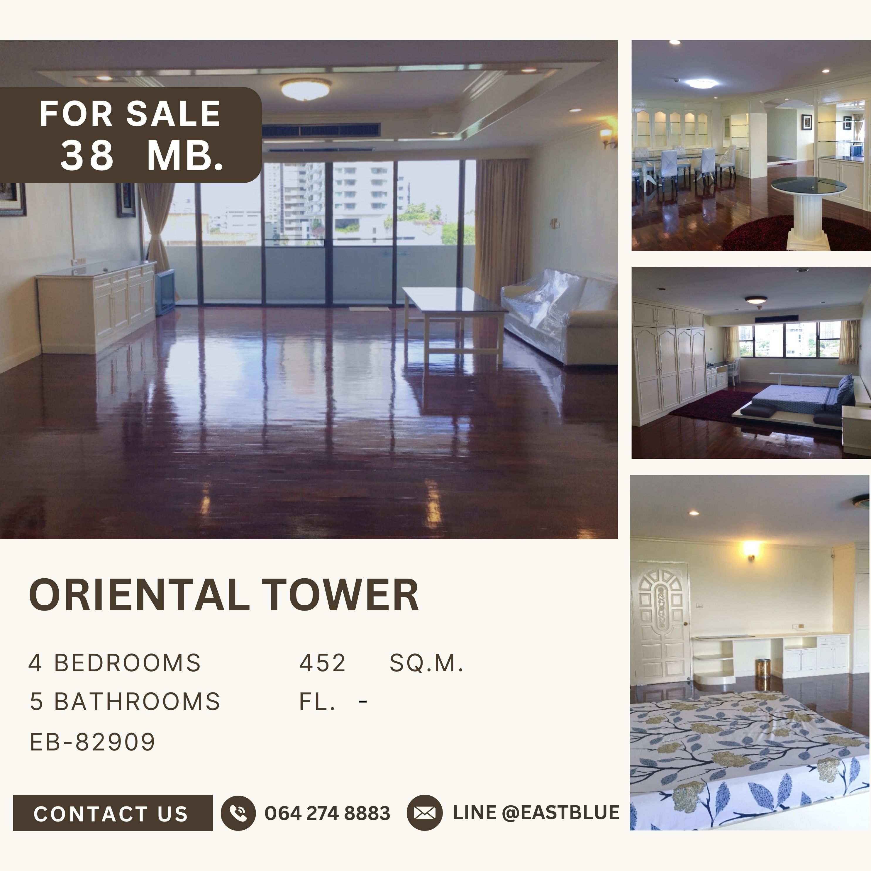 For SaleCondoSukhumvit, Asoke, Thonglor : ขาย Oriental Tower Pet-Friendly ไซส์ใหญ่ ใจกลางเอกมัย-ทองหล่อ 4 ห้องนอน 5 ห้องน้ำ 450 ตรม. 38 MB.