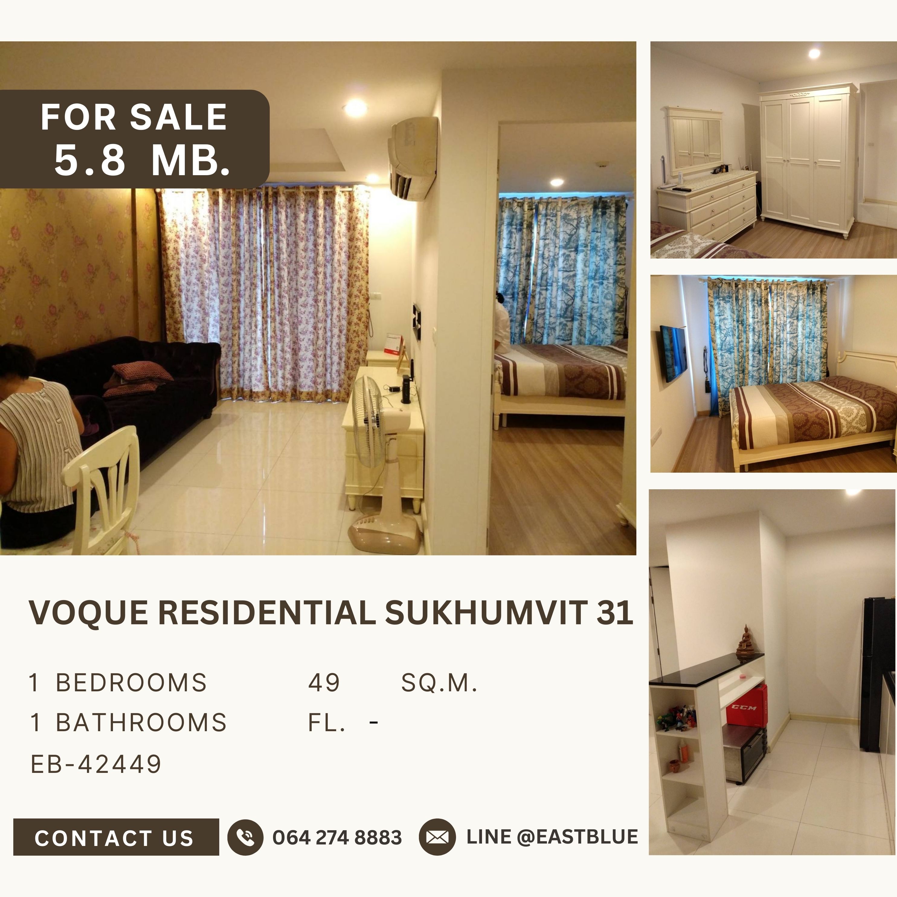 For SaleCondoSukhumvit, Asoke, Thonglor : Voque Sukhumvit 1 ห้องนอน ราคาดี แต่งครบขายพร้อมผู้เช่า ใกล้มศว.