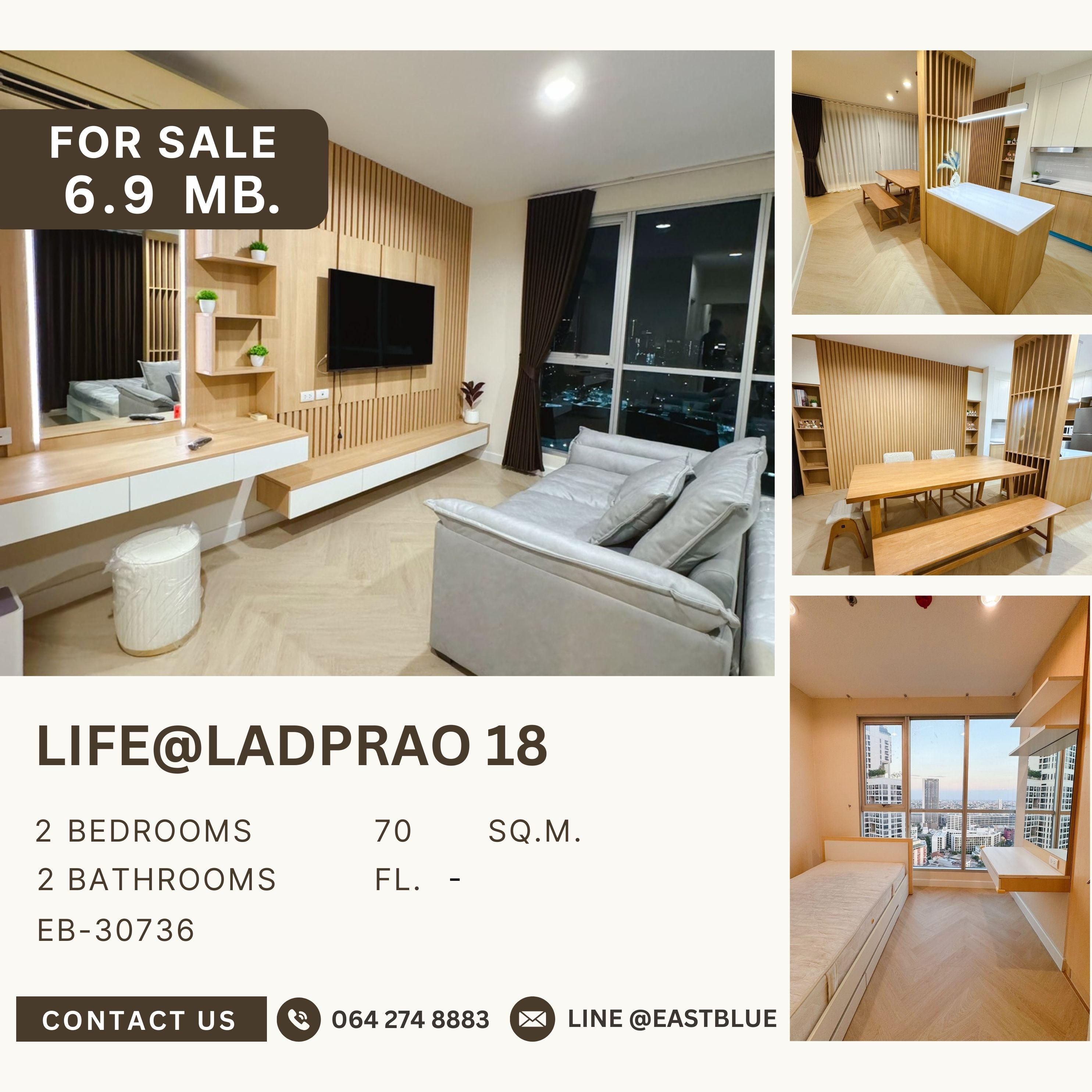 For SaleCondoLadprao, Central Ladprao : ขาย Life@Ladprao 18 2 ห้องนอน ราคาดี ชั้นสูง ห้องแต่งสวยพร้อมอยู่