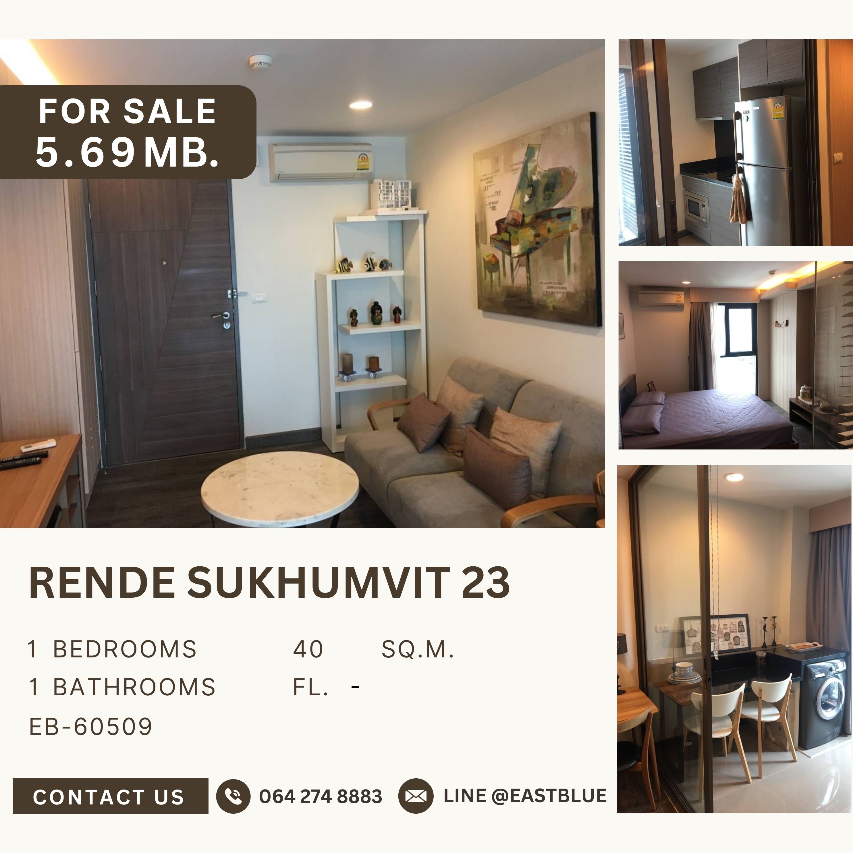 ขายคอนโดสุขุมวิท อโศก ทองหล่อ : ขาย Rende Sukhumvit 23 ห้องราคาดี แต่งครบขายพร้อมผู้เช่า ใกล้มศว.