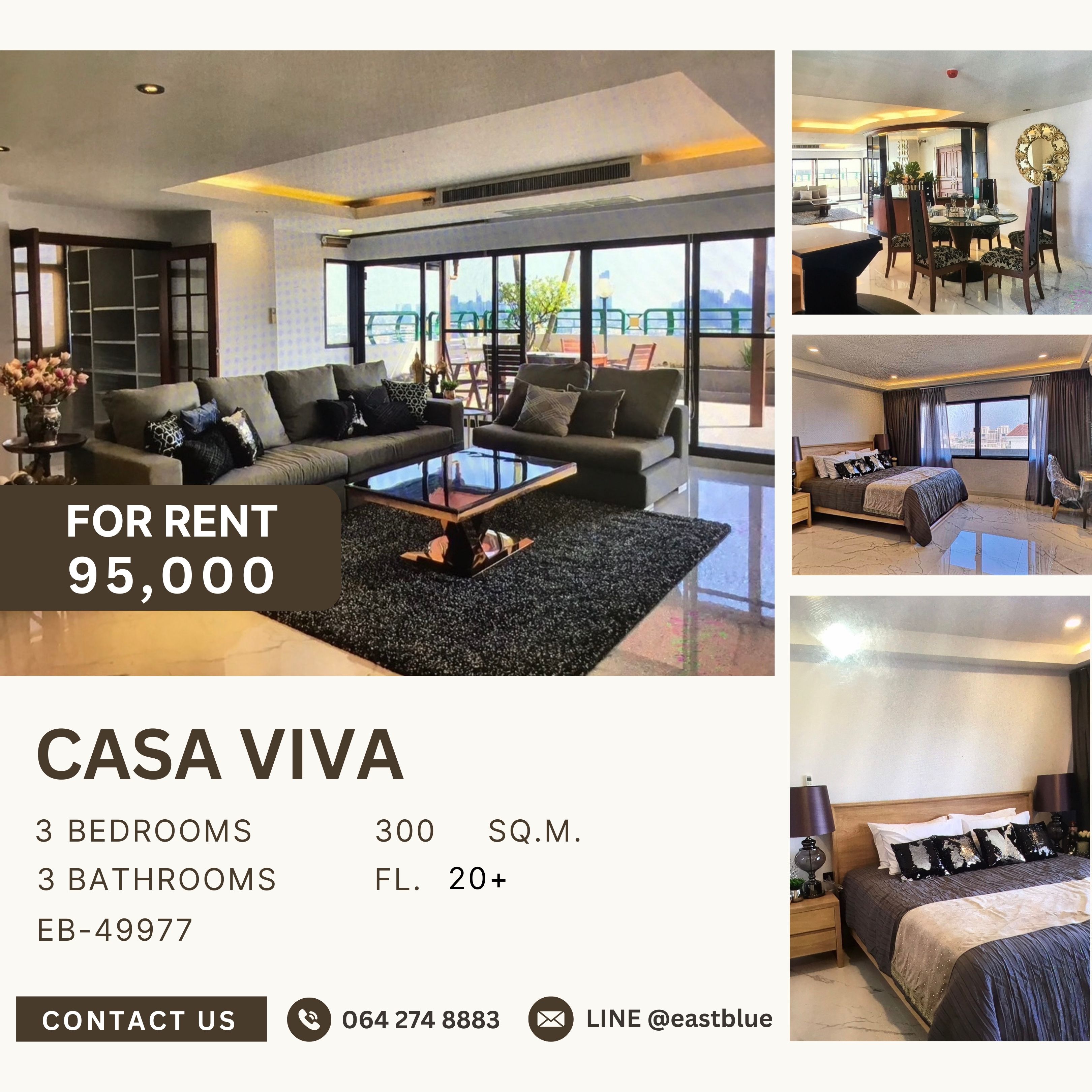 ให้เช่าคอนโดสุขุมวิท อโศก ทองหล่อ : Casa Viva, 3 bed, 95000 per month