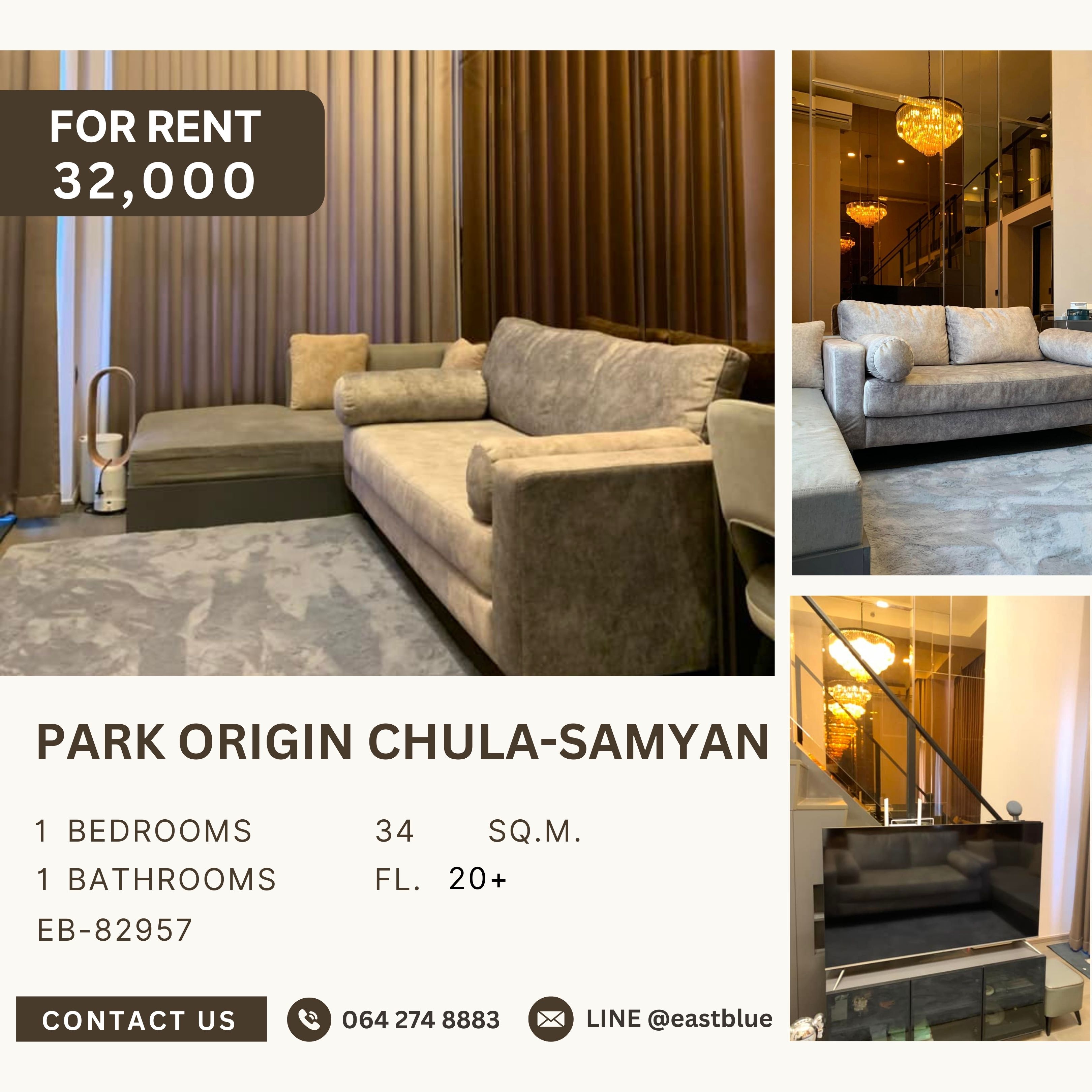 For RentCondoSiam Paragon ,Chulalongkorn,Samyan : Park Origin Chula-Samyan, 1 bed, 32000 per month