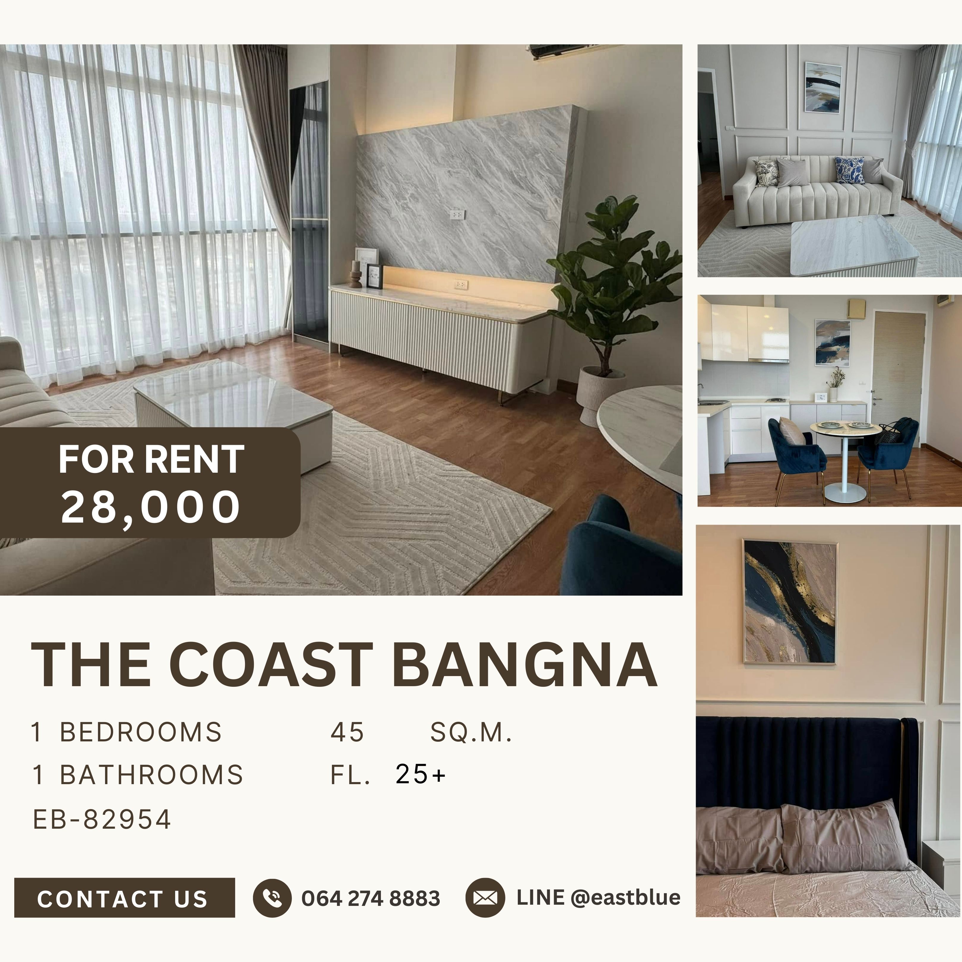 ให้เช่าคอนโดบางนา แบริ่ง ลาซาล : The Coast Bangna, 1 bed, 28000 per month