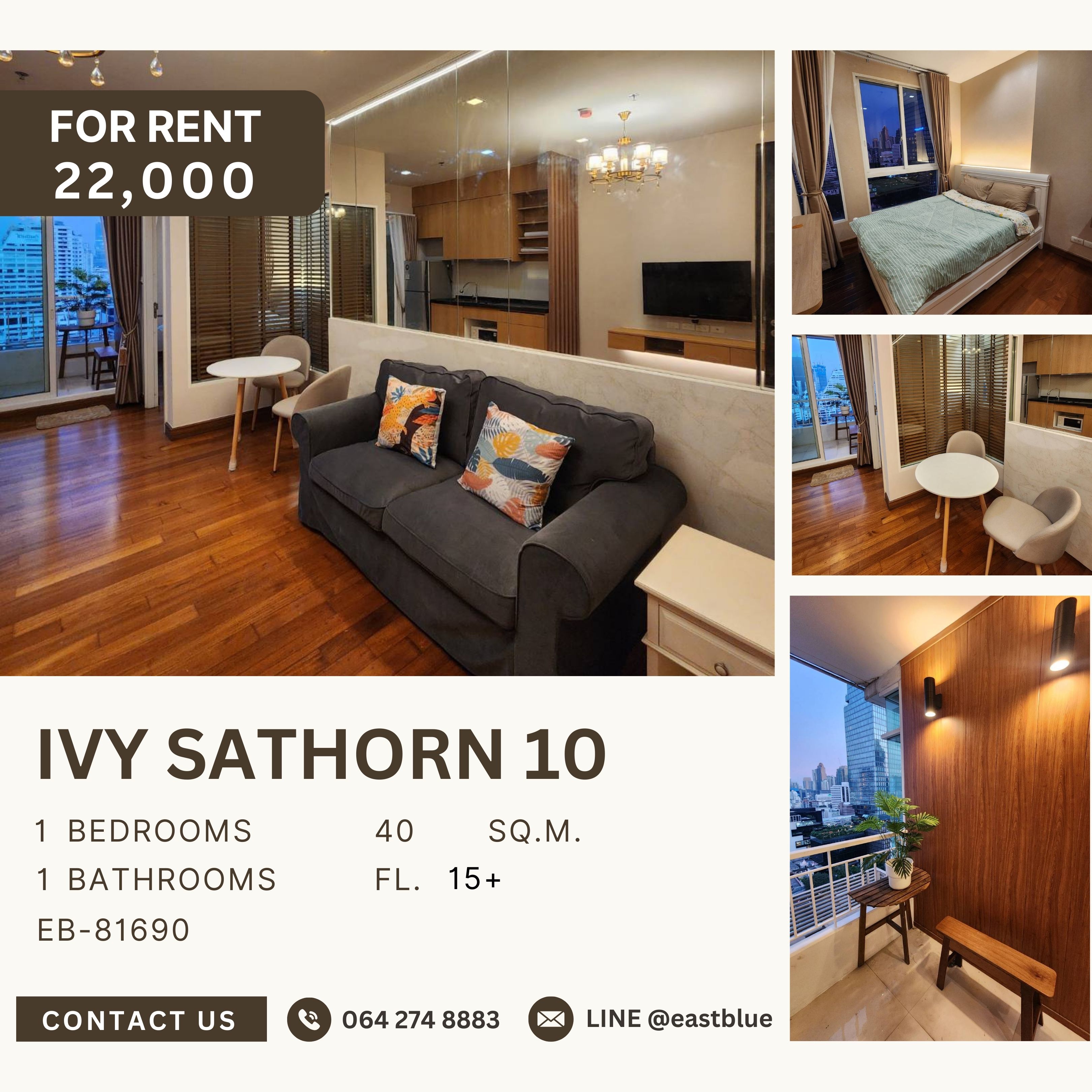 ให้เช่าคอนโดสาทร นราธิวาส : Ivy Sathorn 10, 1 bed, 22000 per month