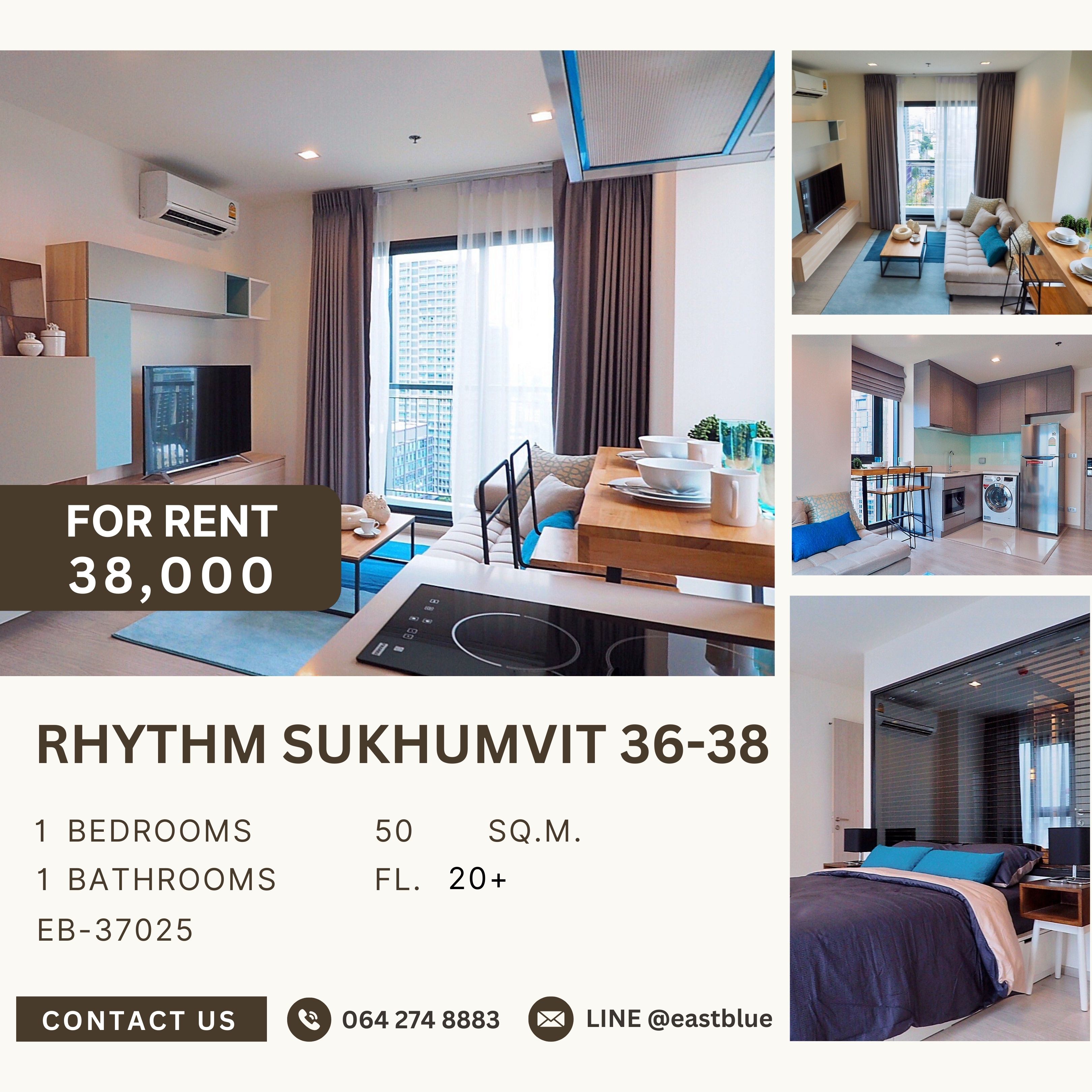 For RentCondoSukhumvit, Asoke, Thonglor : RHYTHM Sukhumvit 36-38, 1 bed, 38000 per month