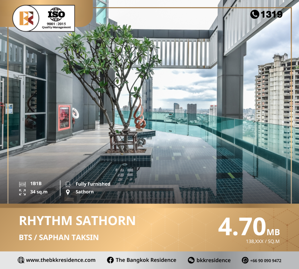 For SaleCondoSathorn, Narathiwat : Charming condo @charoenkrung, rhythm sathorn, near bts saphan taksin