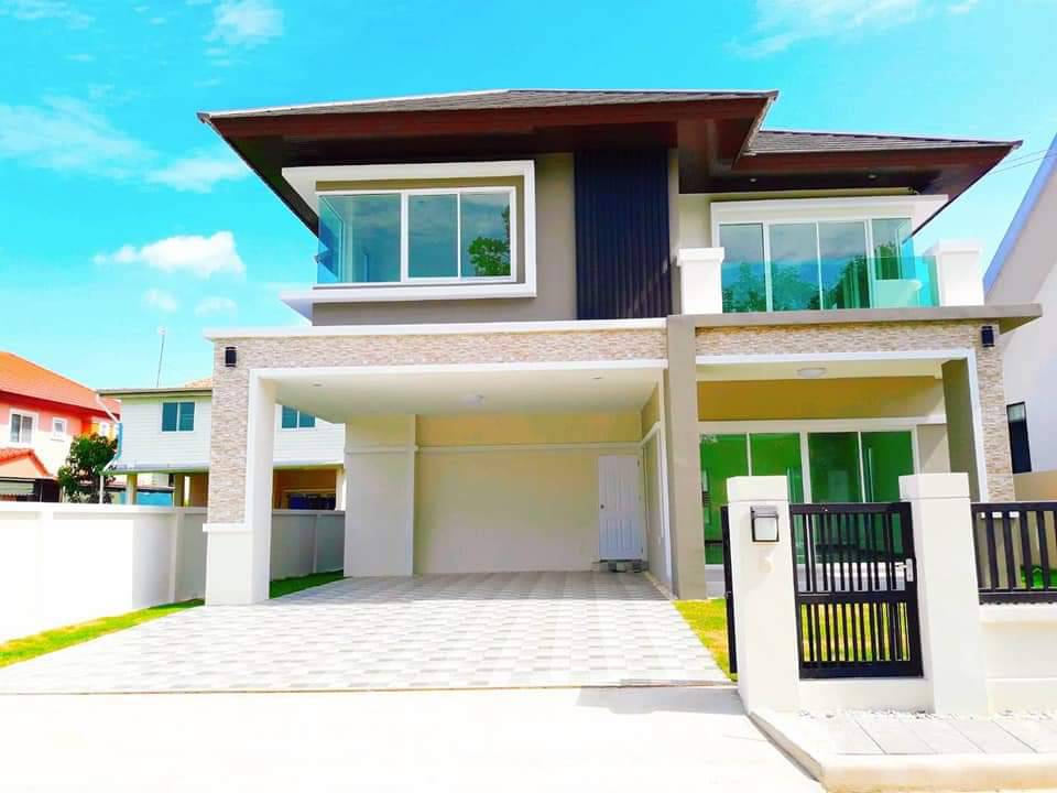 For RentHousePathum Thani,Rangsit, Thammasat : 2-storey detached house for rent in Flora Ville Golf & Country Club, fully furnished, near Don Mueang Airport, near Si Saman Expressway, near international school