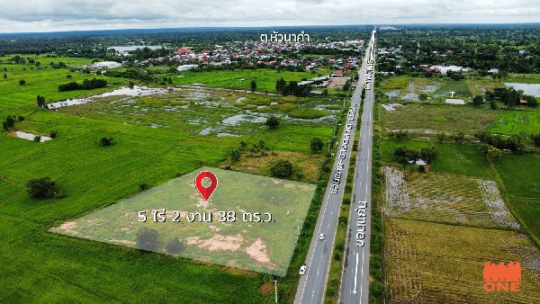 For SaleLandKalasin : Land for sale, Yang Talat District, Kalasin, 5 rai, rectangular plot, next to a 4-lane road, Khon Kaen-Kalasin route