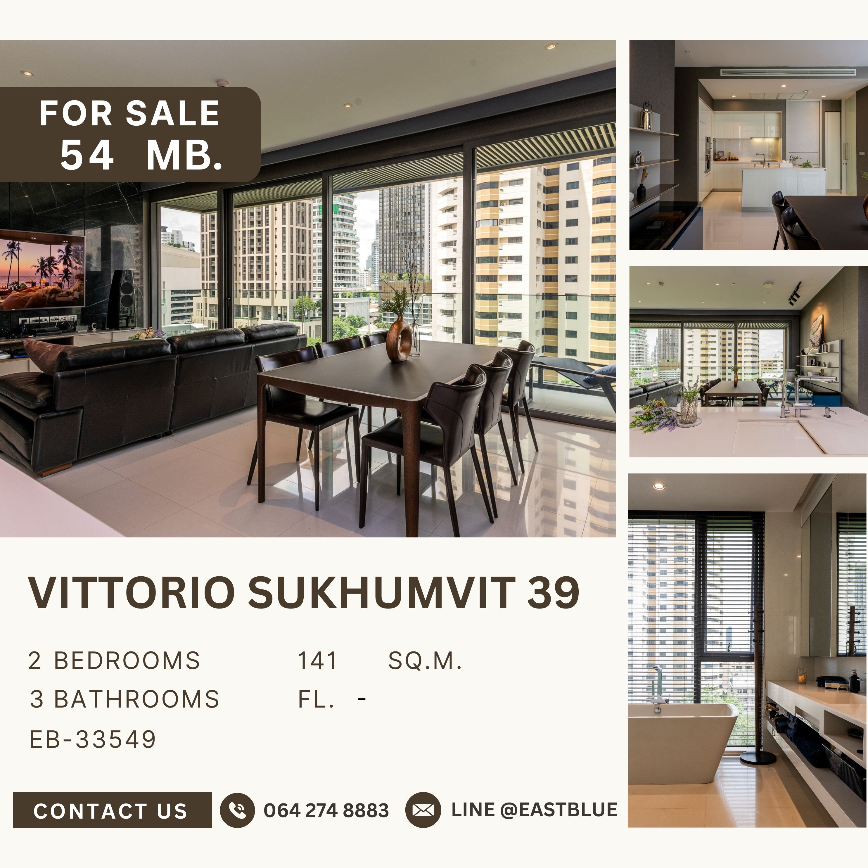 For SaleCondoSukhumvit, Asoke, Thonglor : Vittorio Sukhumvit 39 Luxury Condo ห้องมุม unit นี้วิวไม่บล็อก ต้นไม้สีเขียว ไม่ร้อน วัสดุตกแต่งดี ใกล้ BTS พร้อมพงษ์