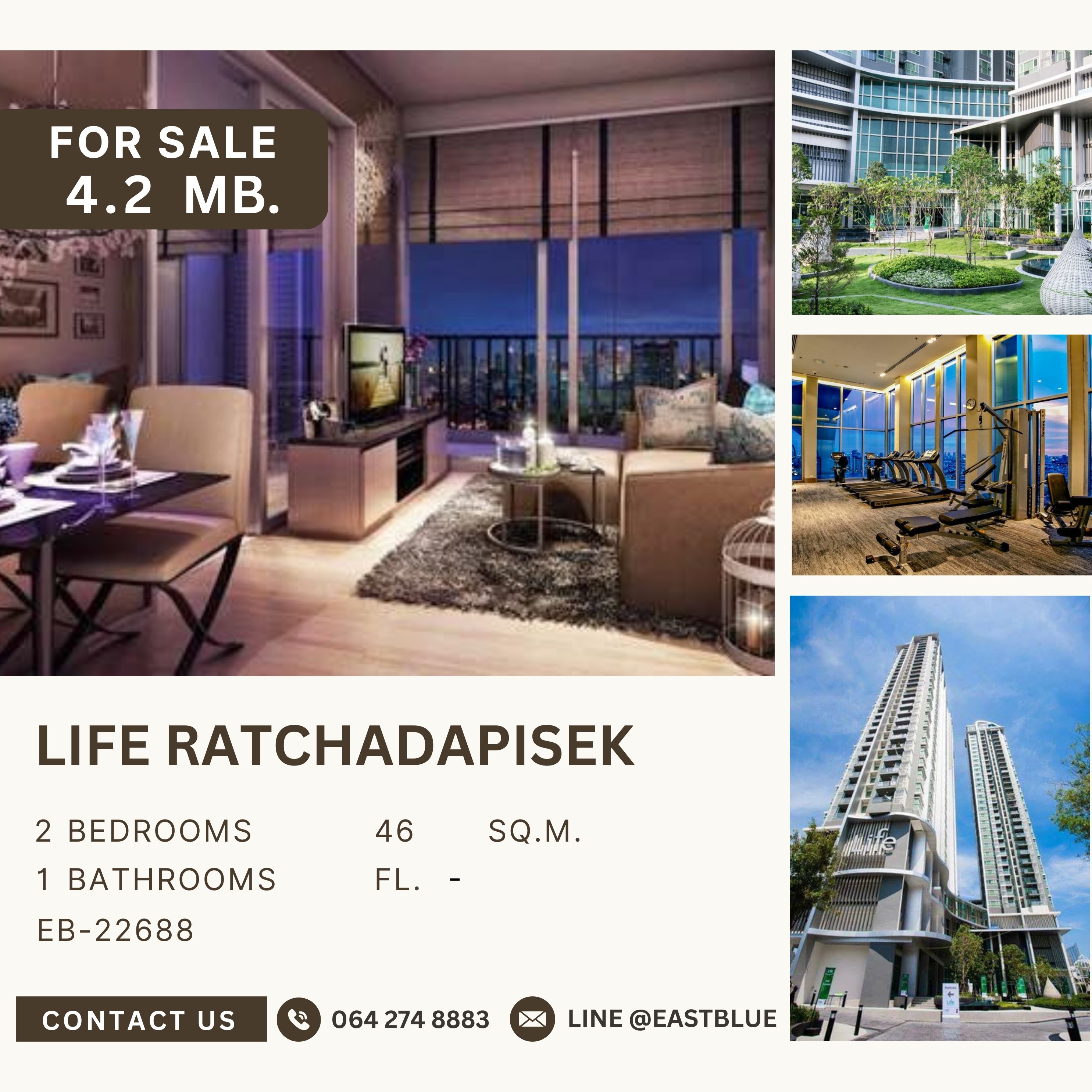 For SaleCondoRatchadapisek, Huaikwang, Suttisan : Life Ratchadapisek, good price, high floor, 1 large bedroom, 4.2 million baht