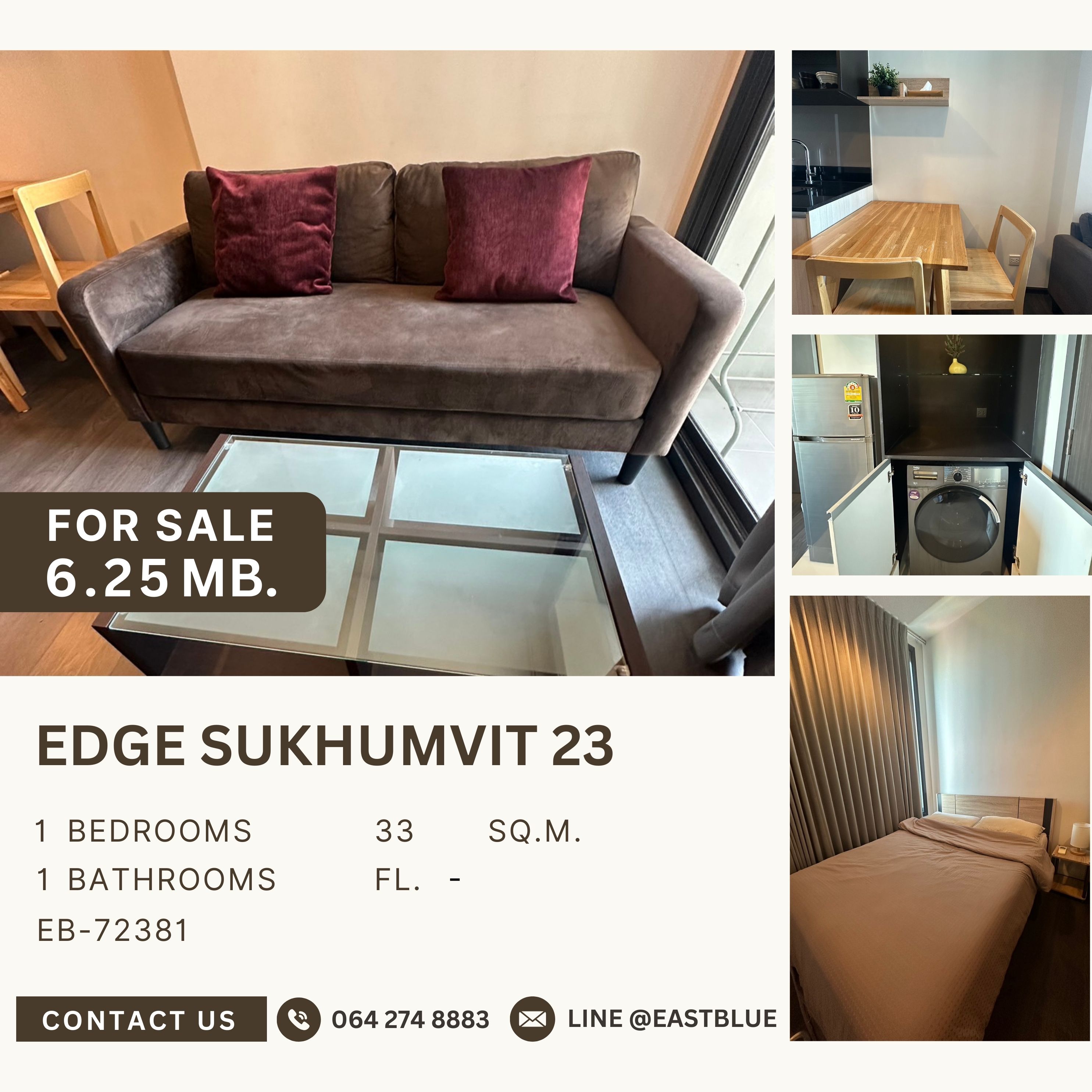 For SaleCondoSukhumvit, Asoke, Thonglor : For sale 1 bedroom, good location project, in the heart of Asoke, less than 100 steps from BTS MRT Asoke, with a shortcut to avoid traffic jams, 6.12 million baht