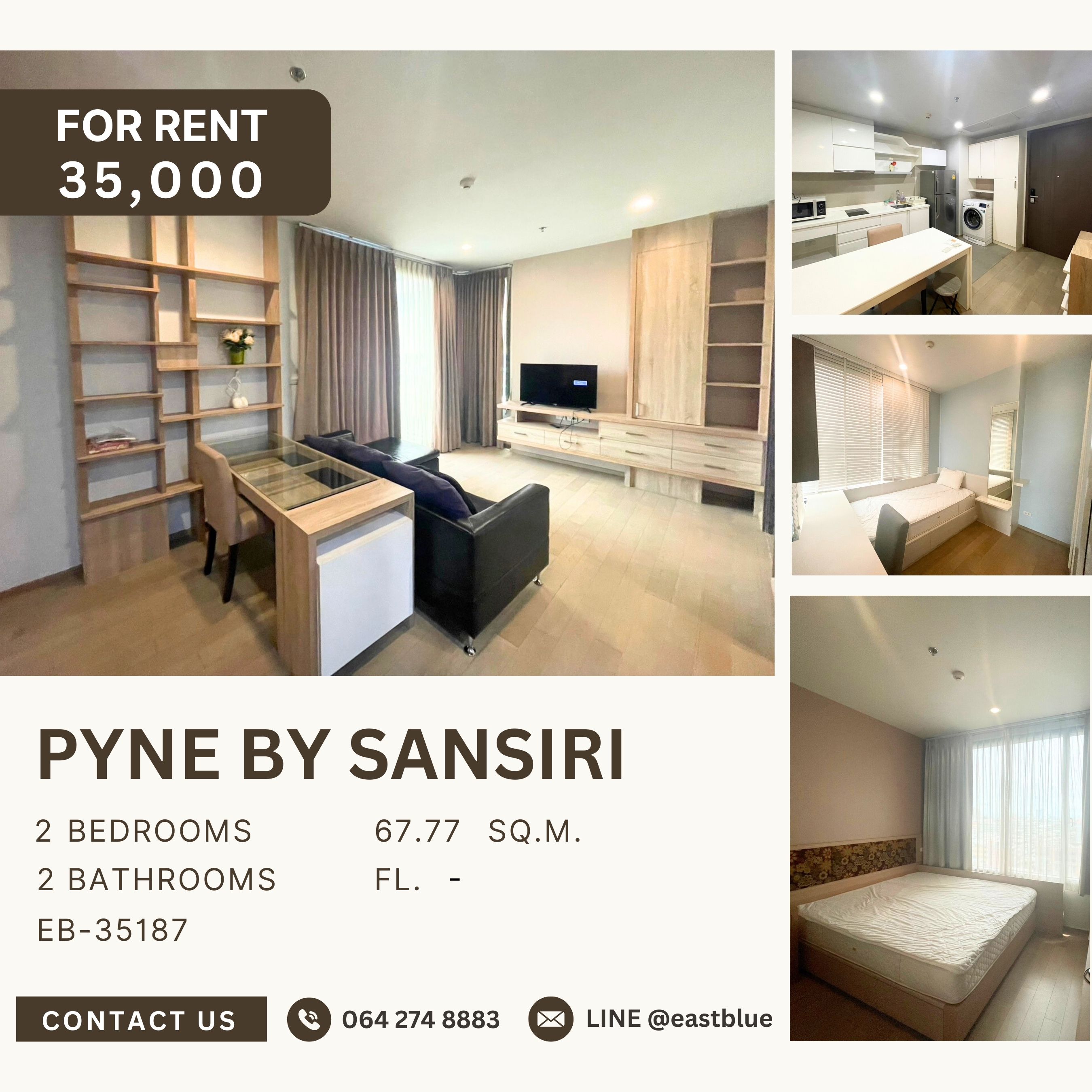 For RentCondoRatchathewi,Phayathai : Pyne By Sansiri, 2 bed, 35000 per month