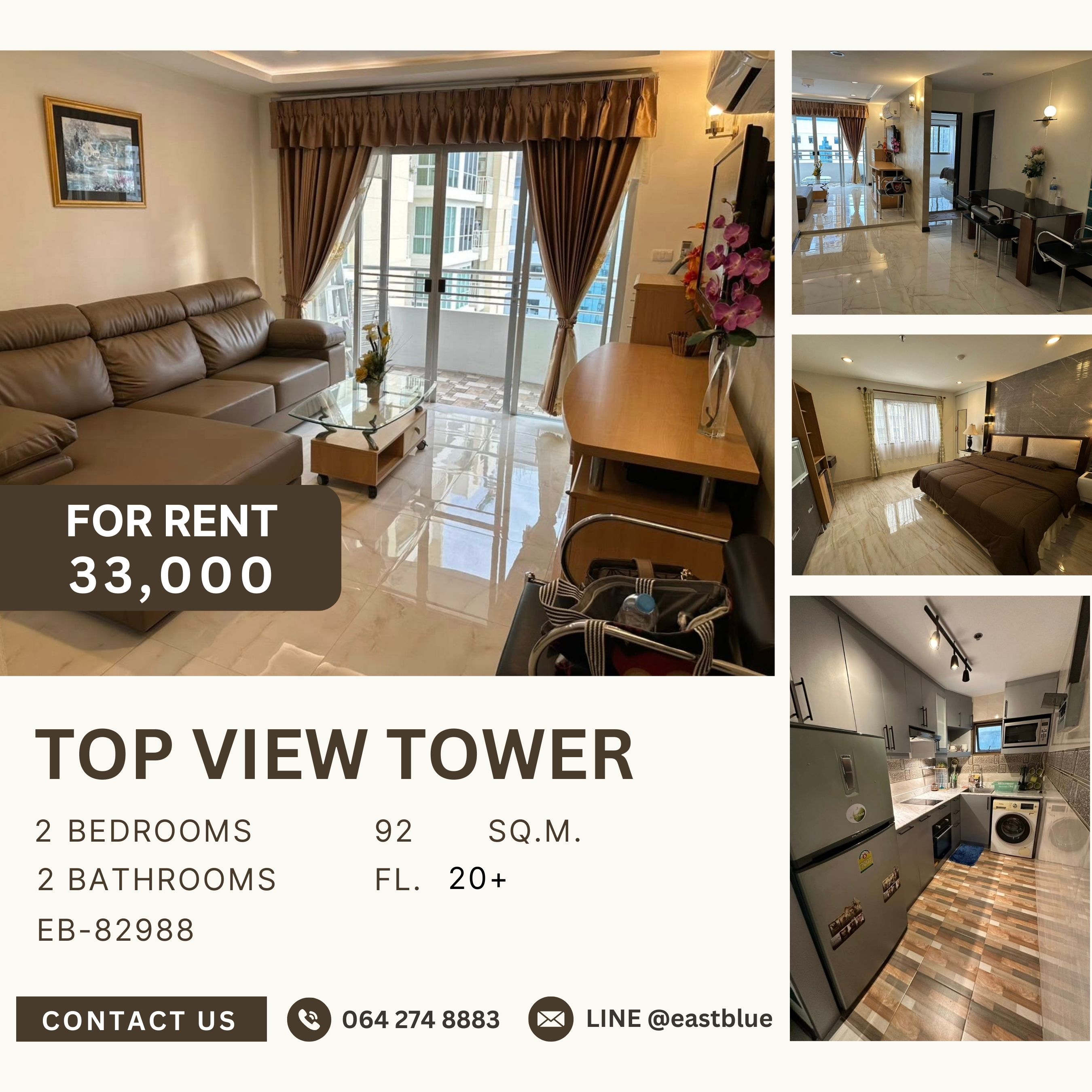 ให้เช่าคอนโดสุขุมวิท อโศก ทองหล่อ : Top View Tower, 2 bed, 33000 per month