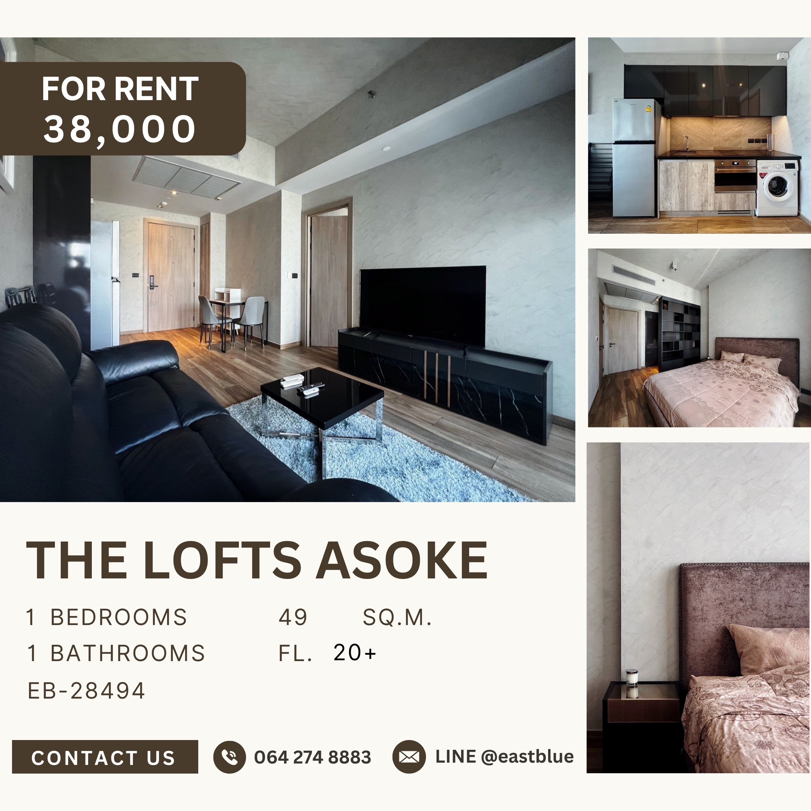 For RentCondoSukhumvit, Asoke, Thonglor : The Lofts Asoke, 1 bed, 38000 per month