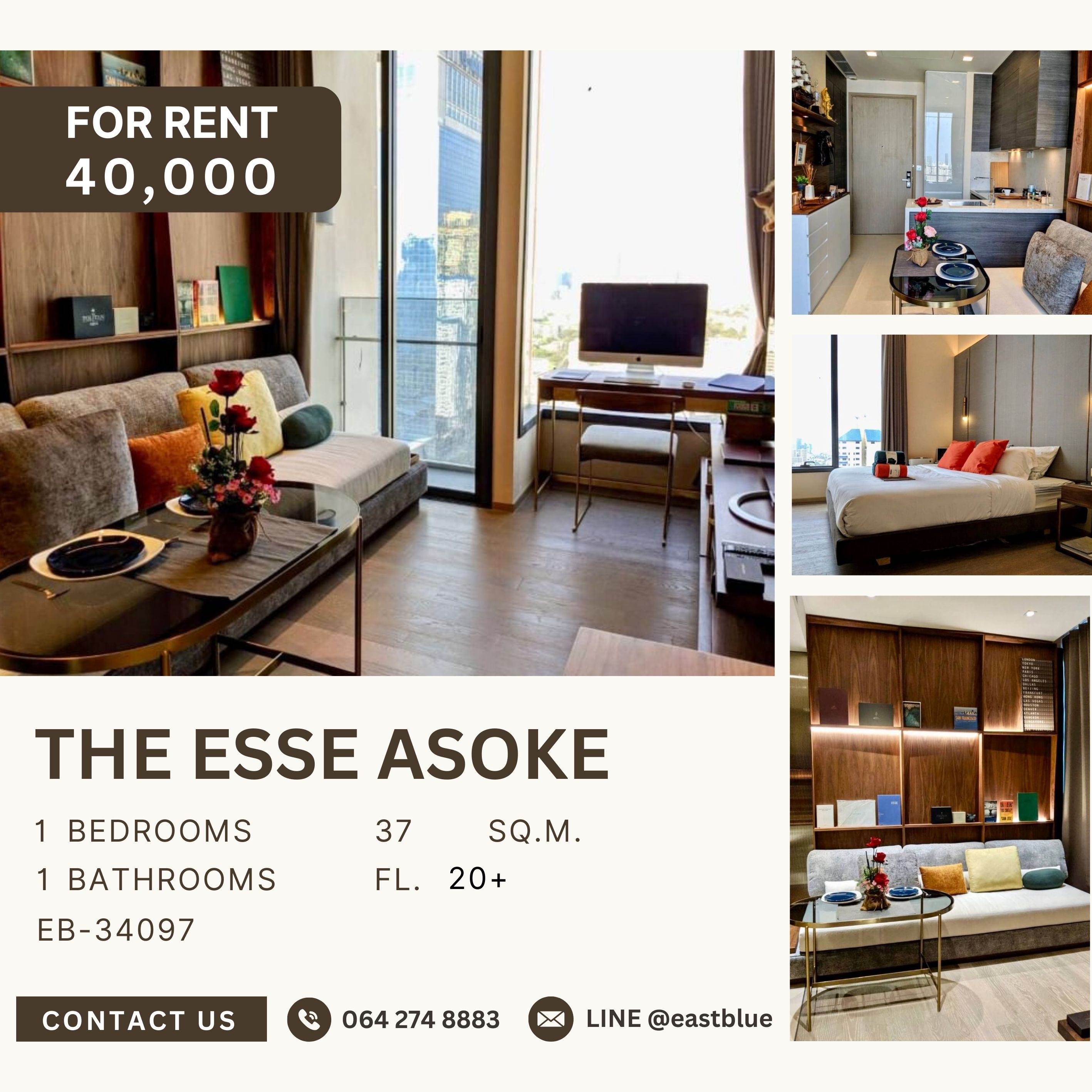 ให้เช่าคอนโดสุขุมวิท อโศก ทองหล่อ : The Esse Asoke, 1 bed, 40000 per month