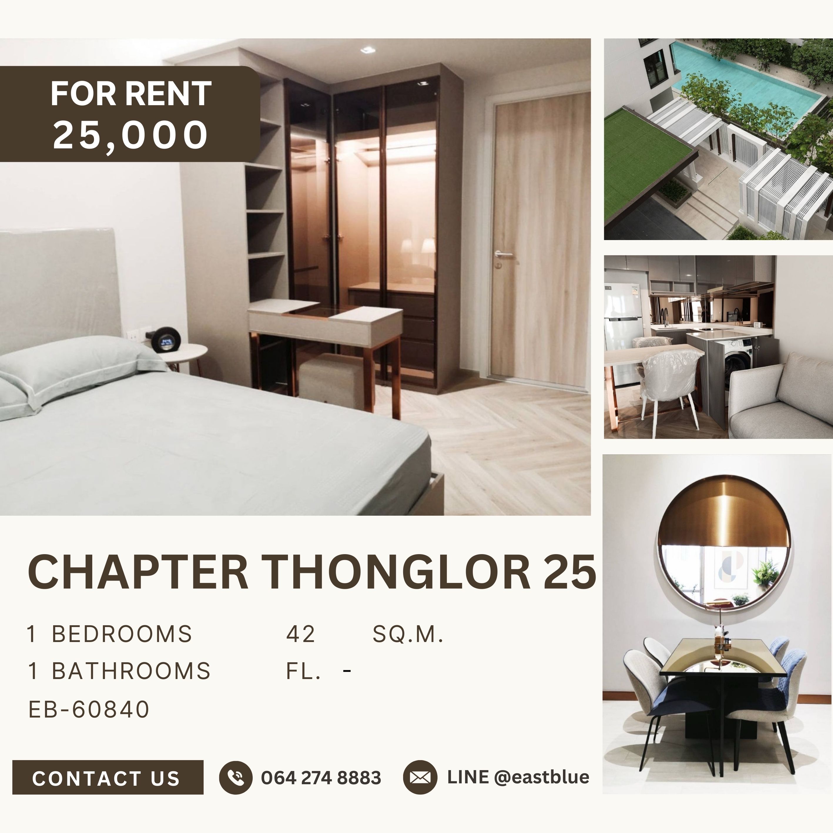 ให้เช่าคอนโดสุขุมวิท อโศก ทองหล่อ : Chapter Thonglor 25, 1 bed, 25000 per month