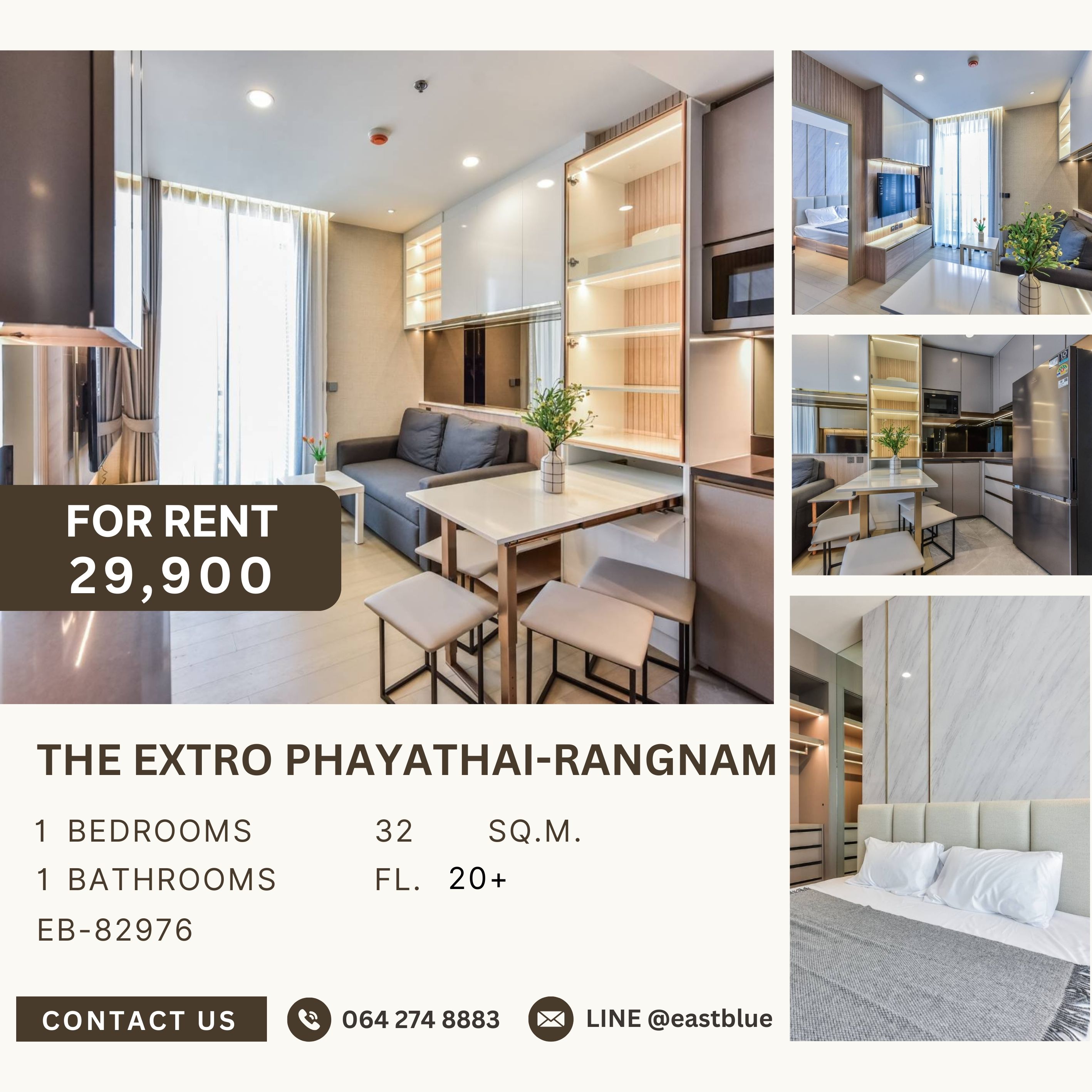 ให้เช่าคอนโดราชเทวี พญาไท : The Extro Phayathai-Rangnam, 1 bed, 29900 per month