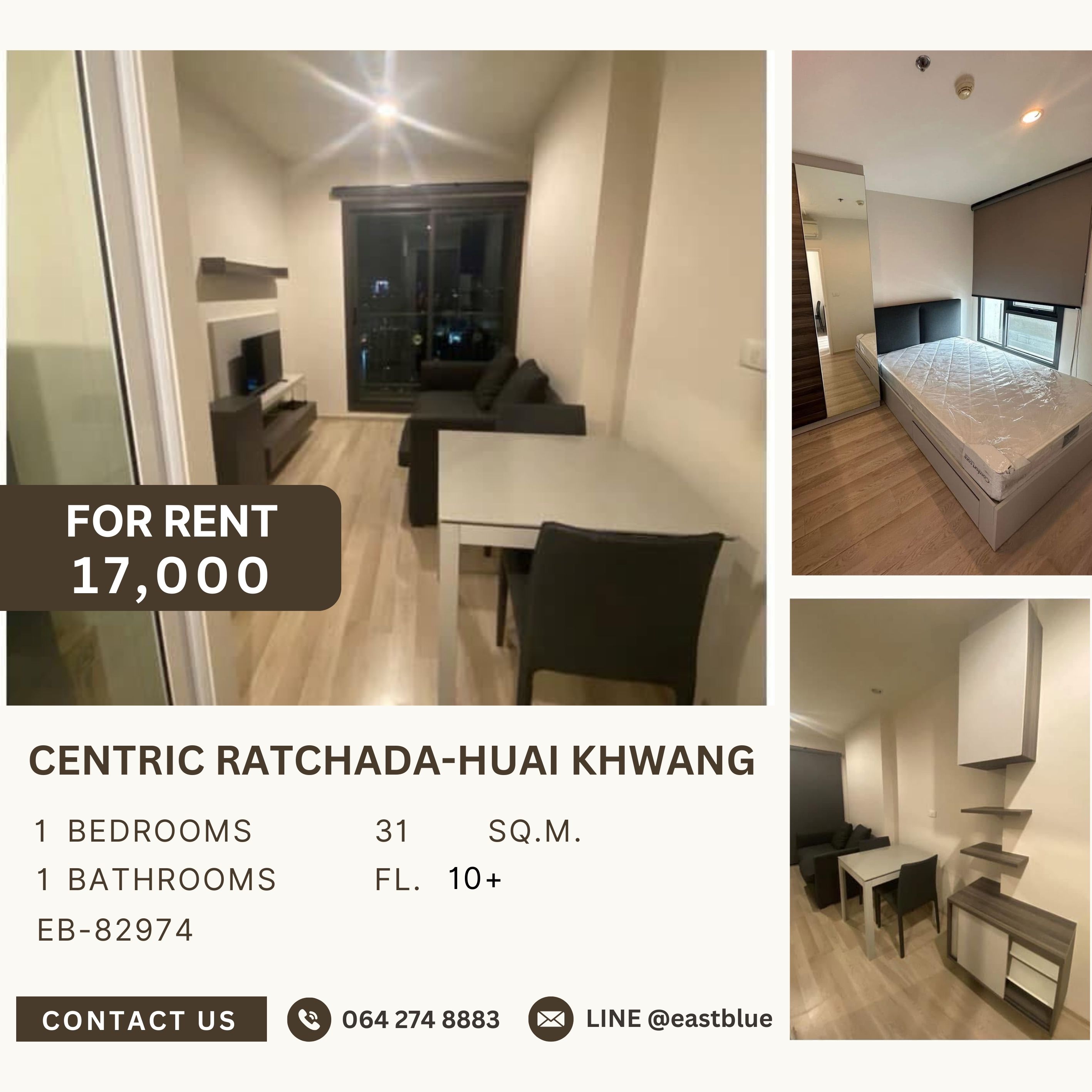 For RentCondoRatchadapisek, Huaikwang, Suttisan : Centric Ratchada-Huai Khwang, 1 bed, 17000 per month