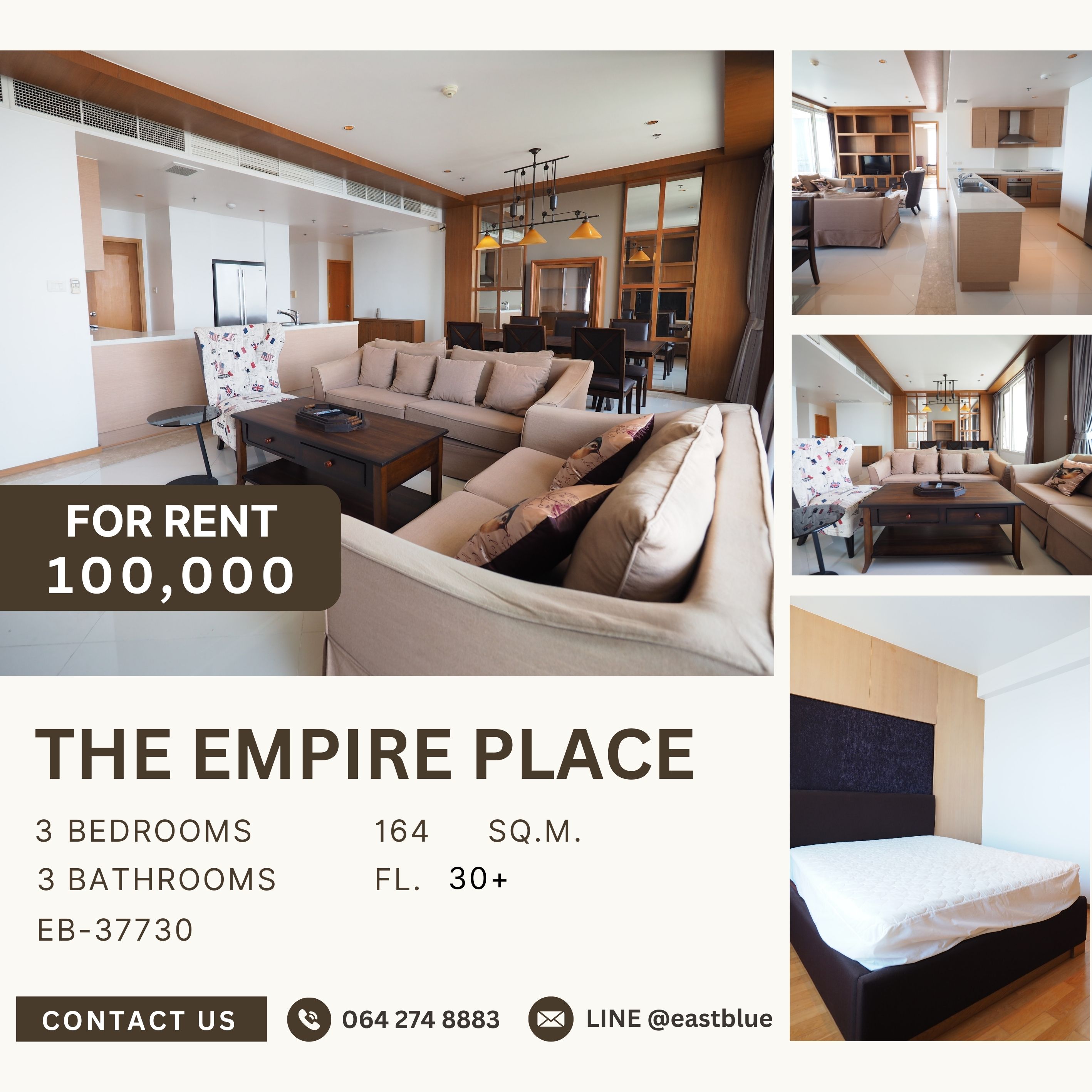 For RentCondoSathorn, Narathiwat : The Empire Place, 3 bed, 100000 per month