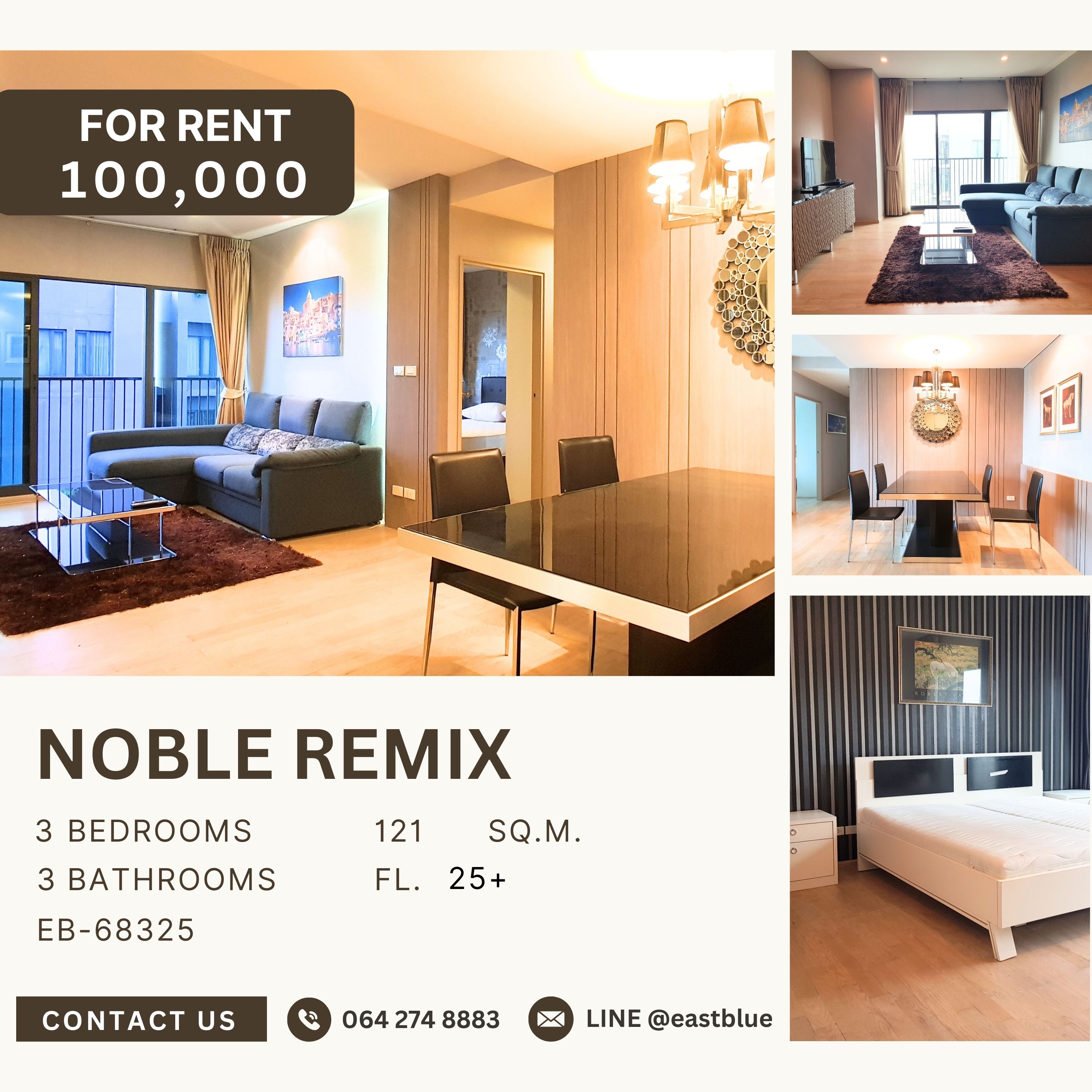 ให้เช่าคอนโดสุขุมวิท อโศก ทองหล่อ : Noble Remix, 3 bed, 100000 per month