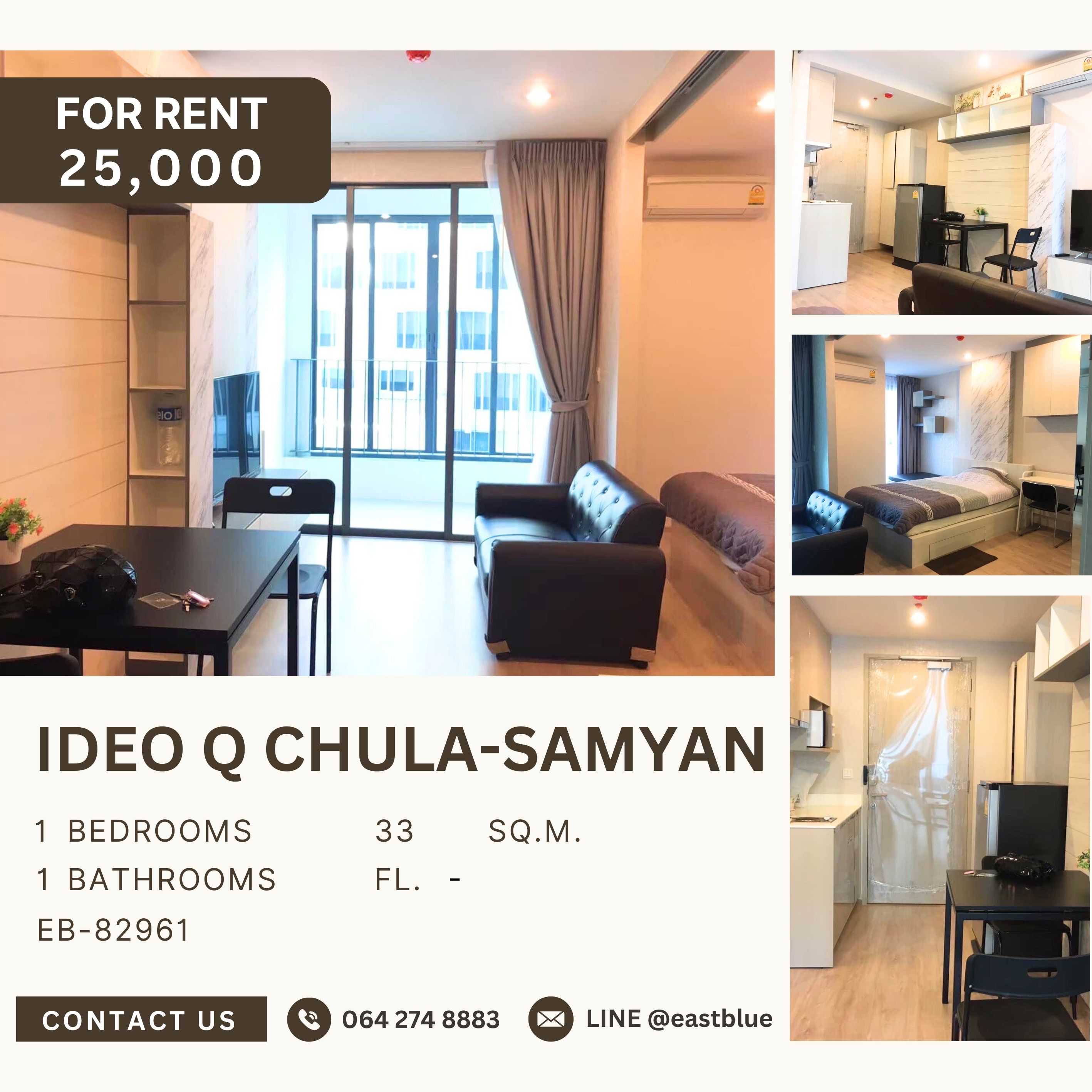 ให้เช่าคอนโดสยาม จุฬา สามย่าน : IDEO Q Chula-Samyan, 1 bed, 25000 per month