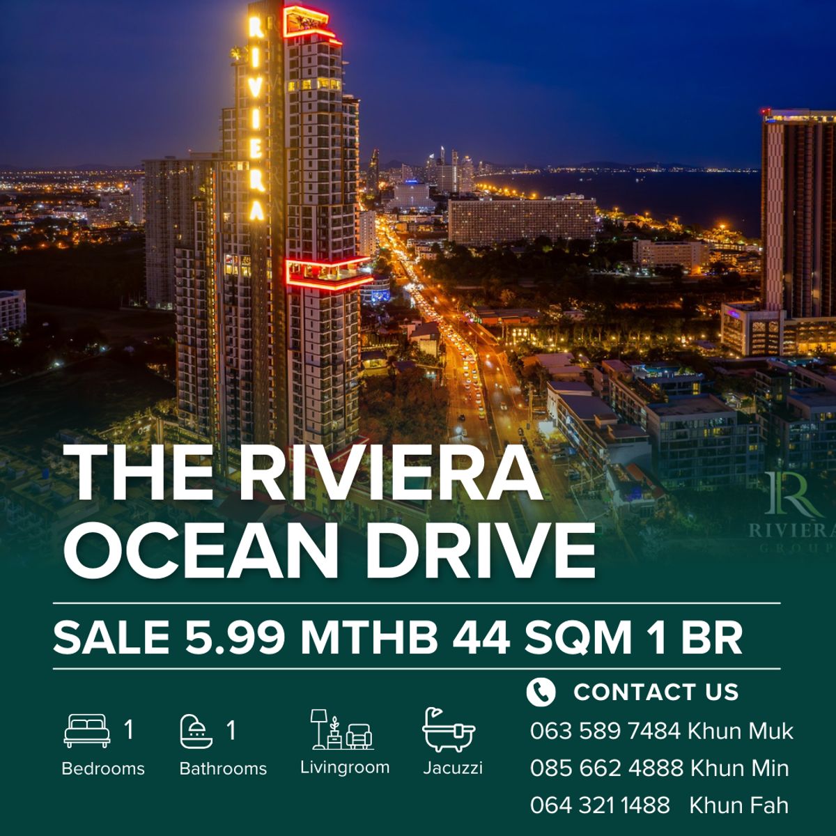 ขายคอนโดพัทยา บางแสน ชลบุรี สัตหีบ : ⚜️ The Riviera Ocean Drive 🌊🔥 For Sale: 5.99 MB 🔥| ForeignQuota | 44 Sq.m | 10 Floor