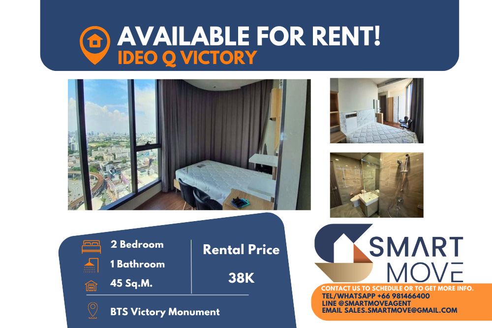 For RentCondoAri,Anusaowaree : 🔥🔥FOR RENT !! 🔥🔥Code C20230106753..........Ideo Q Victory, 2 bedrooms, 1 bathroom, high floor 32+, furnished, ready to move in📢📢