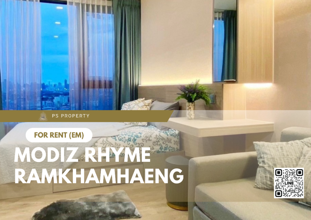 For RentCondoRamkhamhaeng, Hua Mak : For rent 📍 Modiz Rhyme Ramkhamhaeng 📍 Fully furnished and electrical appliances, near MRT Ramkhamhaeng.