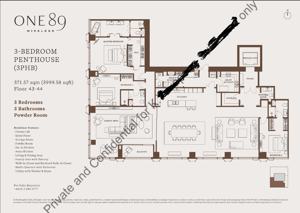 ขายดาวน์คอนโดวิทยุ ชิดลม หลังสวน : [ Selldown ] One89 Wirless Penthouse 3bed 371sqm 128mb