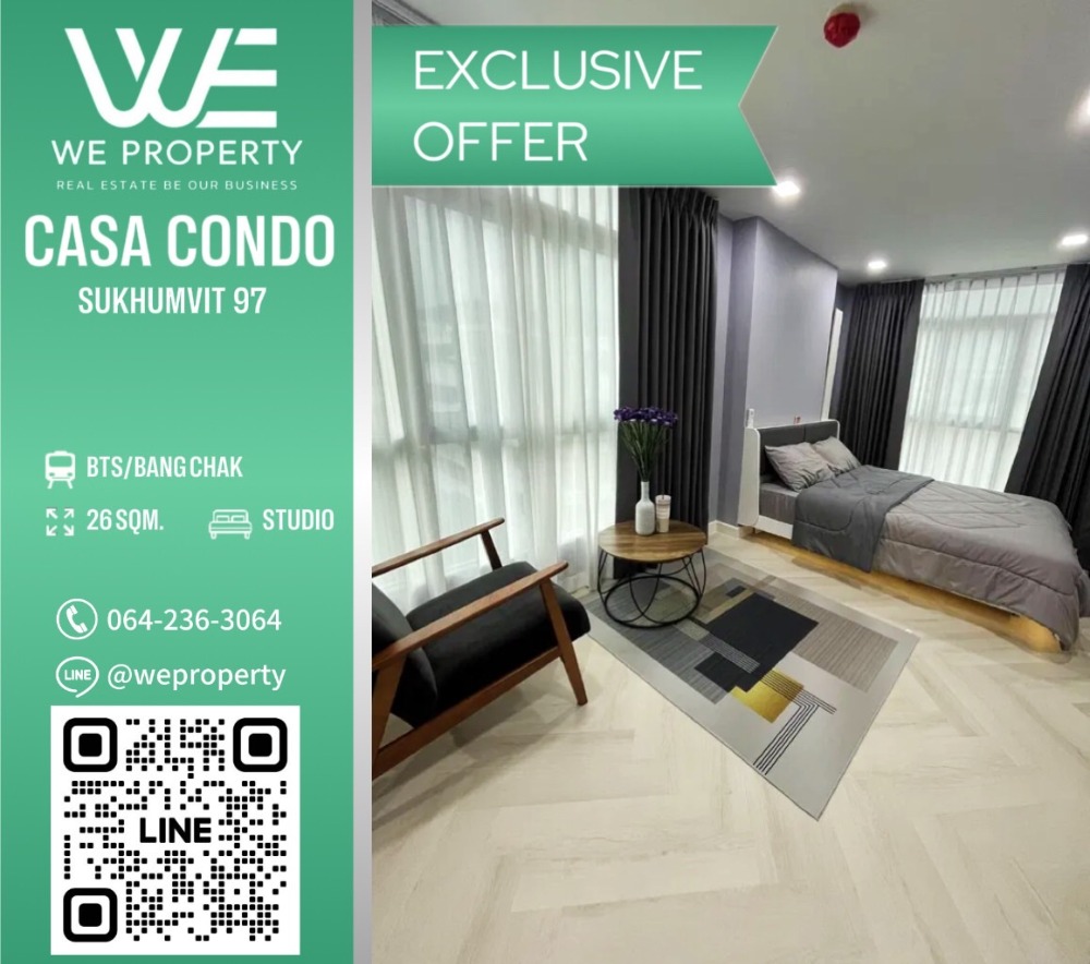 For SaleCondoOnnut, Udomsuk : South direction, good wind, beautiful corner room, complete furniture ⭐Casa Condo Sukhumvit 97 (Casa Condo Sukhumvit 97)