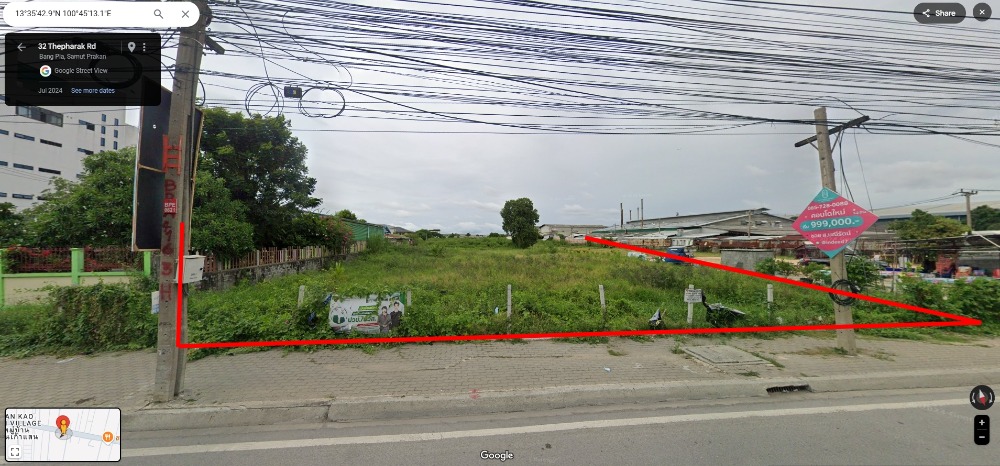 For SaleLandSamut Prakan,Samrong : Land for sale, 8 rai, 142 sq m, Theparak, Km. 18