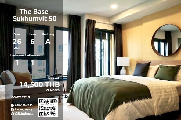 ให้เช่าคอนโด : SOTKBE ให้เช่าคอนโด The Base Sukhumvit 50 26 ตร.ม. ชั้น 6 ตึก A line id : @livinglegacy