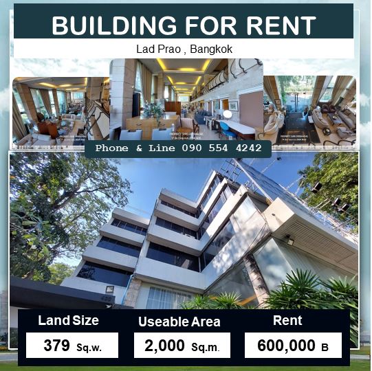 For RentShowroomYothinpattana,CDC : Office and residential building for rent, Stand alone building, 4.5 floors, usable area 2,000 sq m.