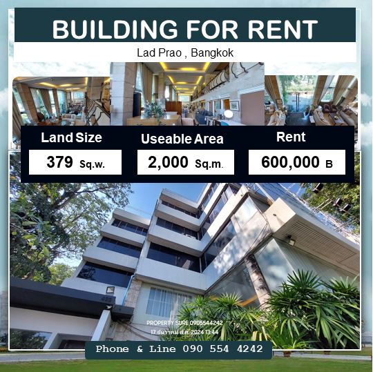 For RentBusinesses for saleYothinpattana,CDC : Office and residential buildings for rent, office and residential buildings, Stand alone building, 4.5 floors, usable area 2,000 sq m., with elevator, rooftop, parking for about 30 cars, located in the business district, only 5 minutes to Thonglor-Ekkamai