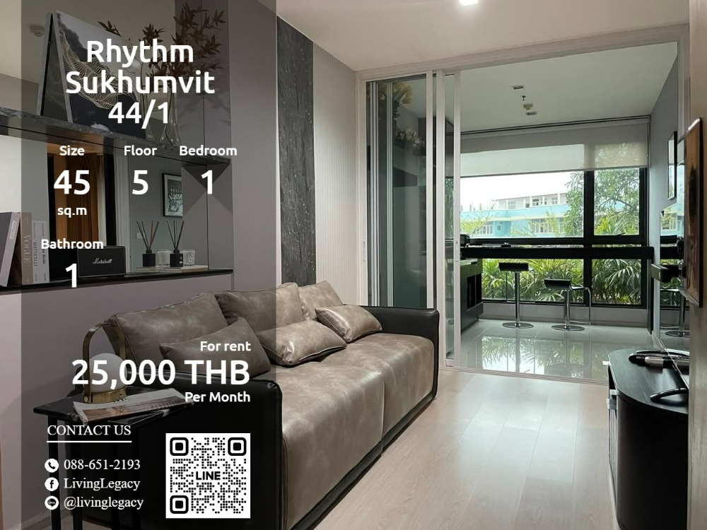 ให้เช่าคอนโดอ่อนนุช อุดมสุข : SOU8CN ให้เช่าคอนโด Rhythm Sukhumvit 44/1 45 ตร.ม. ชั้น 5 line id : @livinglegacy