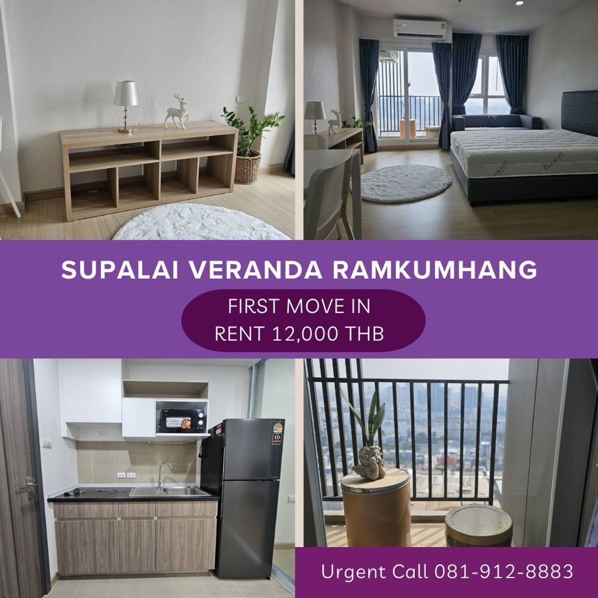 For RentCondoRamkhamhaeng, Hua Mak : 🔥🔥Brand new room with glass partition 🔥🔥High floor, nice view, everything is brand new, first-time renter