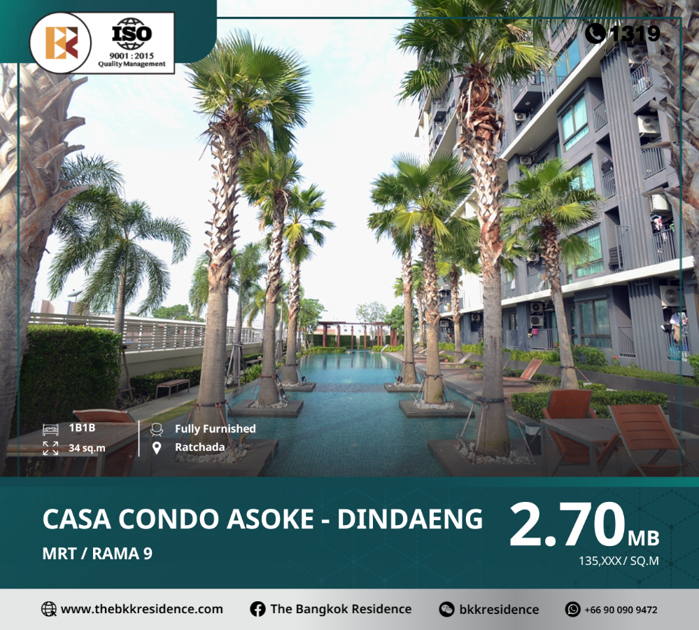 For SaleCondoRama9, Petchburi, RCA : Special price! casa condo asoke-dindaeng, near mrt rama 9