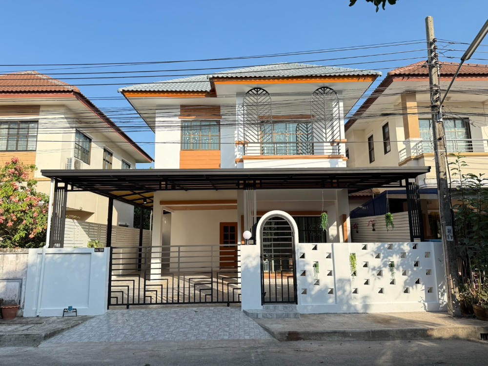 For SaleHouseMin Buri, Romklao : Twin house in single house style, rice field view, very good atmosphere, plus furniture ready to move in, Temsiri Place Village 3, Mitmaitri, Khu Fang Nuea, Nong Chok, Suwinthawong, Chueamsamphan, Minburi, Rom Klao, Ramkhamhaeng, Nimit Mai, Lat Krabang, A