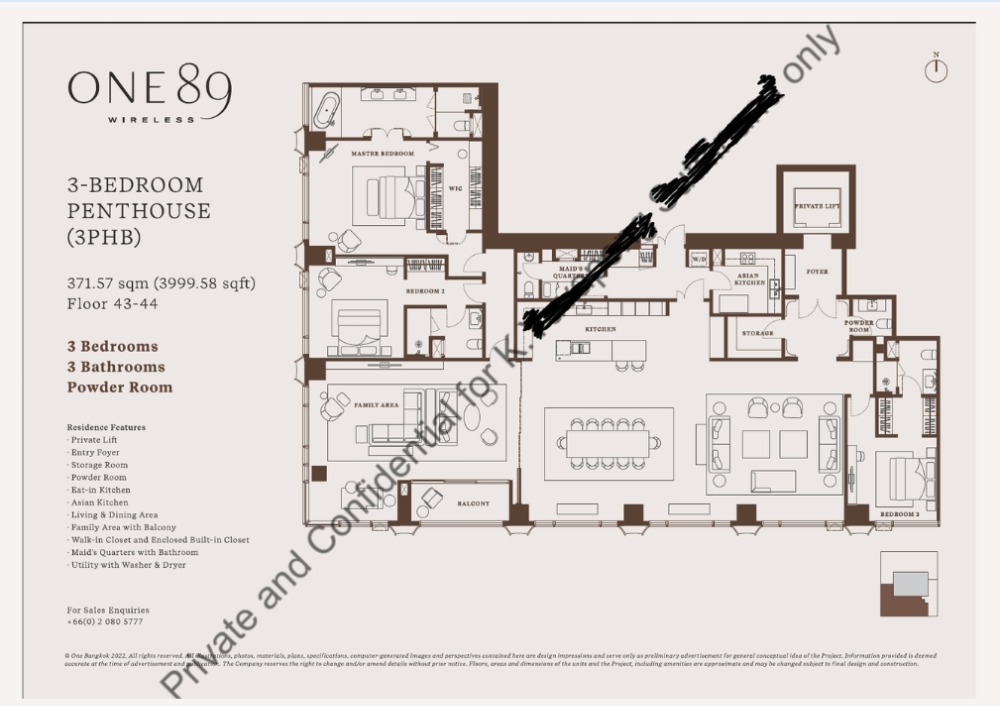 ขายคอนโดวิทยุ ชิดลม หลังสวน : Sale One bangkok Penthouse 44 Floor (126 MB) S03-1933