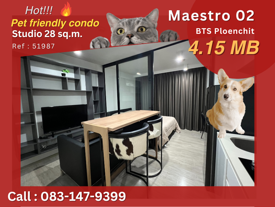 For SaleCondoWitthayu, Chidlom, Langsuan, Ploenchit : Condo for sale, pets allowed, in the heart of Bangkok, Maestro 02 Ruamrudee, near BTS Phloen Chit, beautiful room, very good price