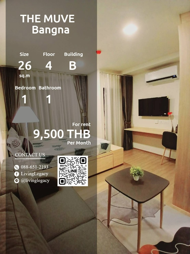 For RentCondoBangna, Bearing, Lasalle : SOZS7M Condo for rent THE MUVE Bangna 26 sq m. 4th floor, Building B line id : @livinglegacy